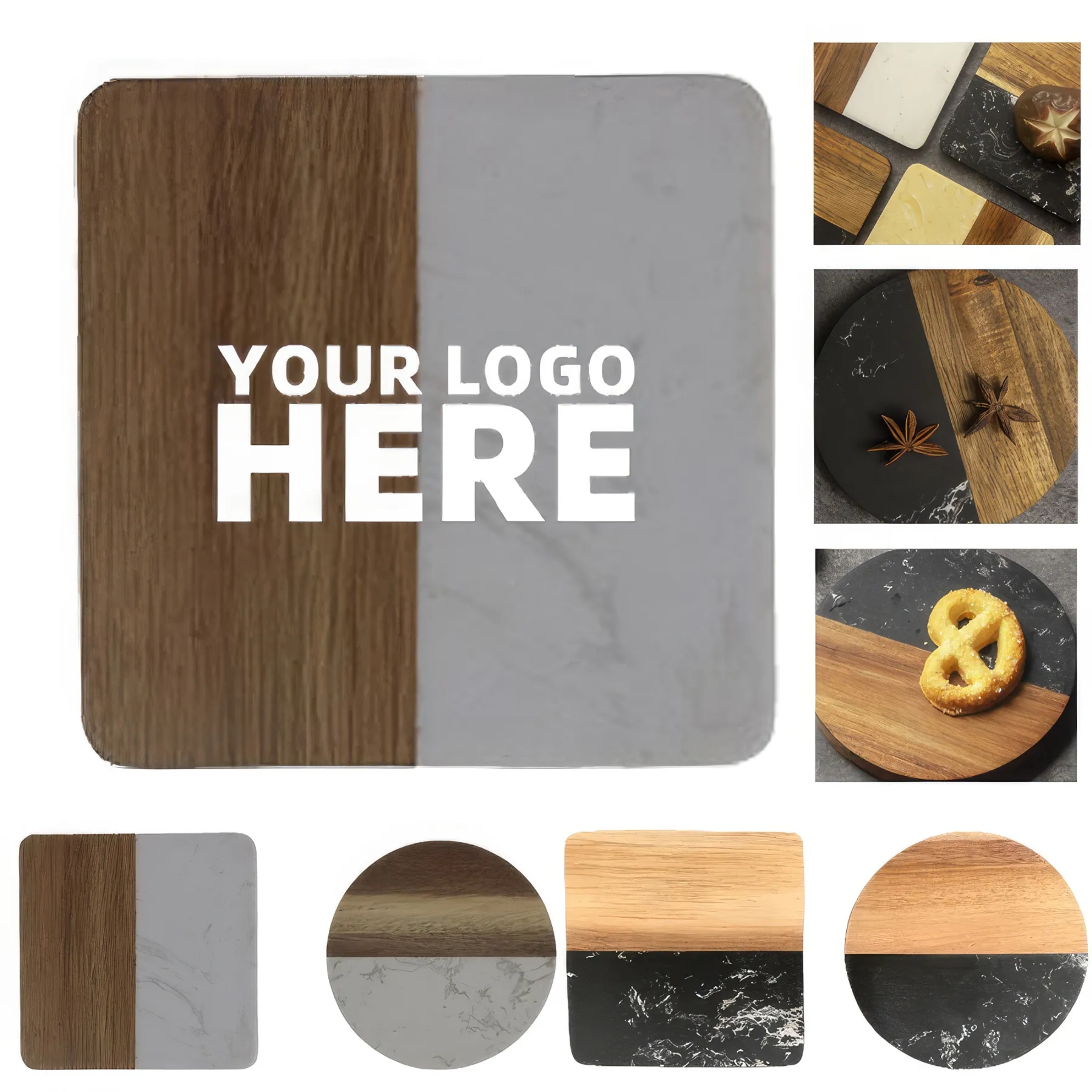 Marble Patchwork Wood Drinks Coaster 2