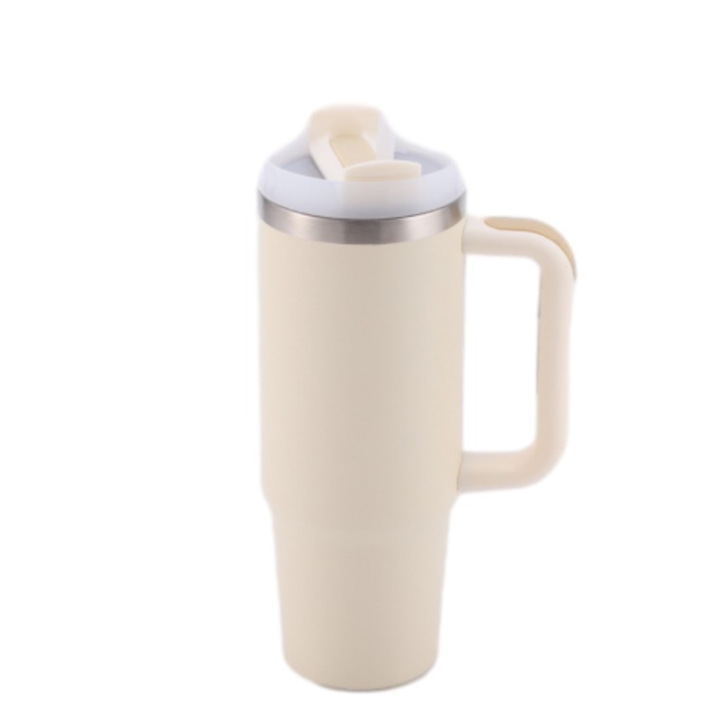 30 oz Vacuum Stainless Steel Tumbler W/ Handle & Straw 16
