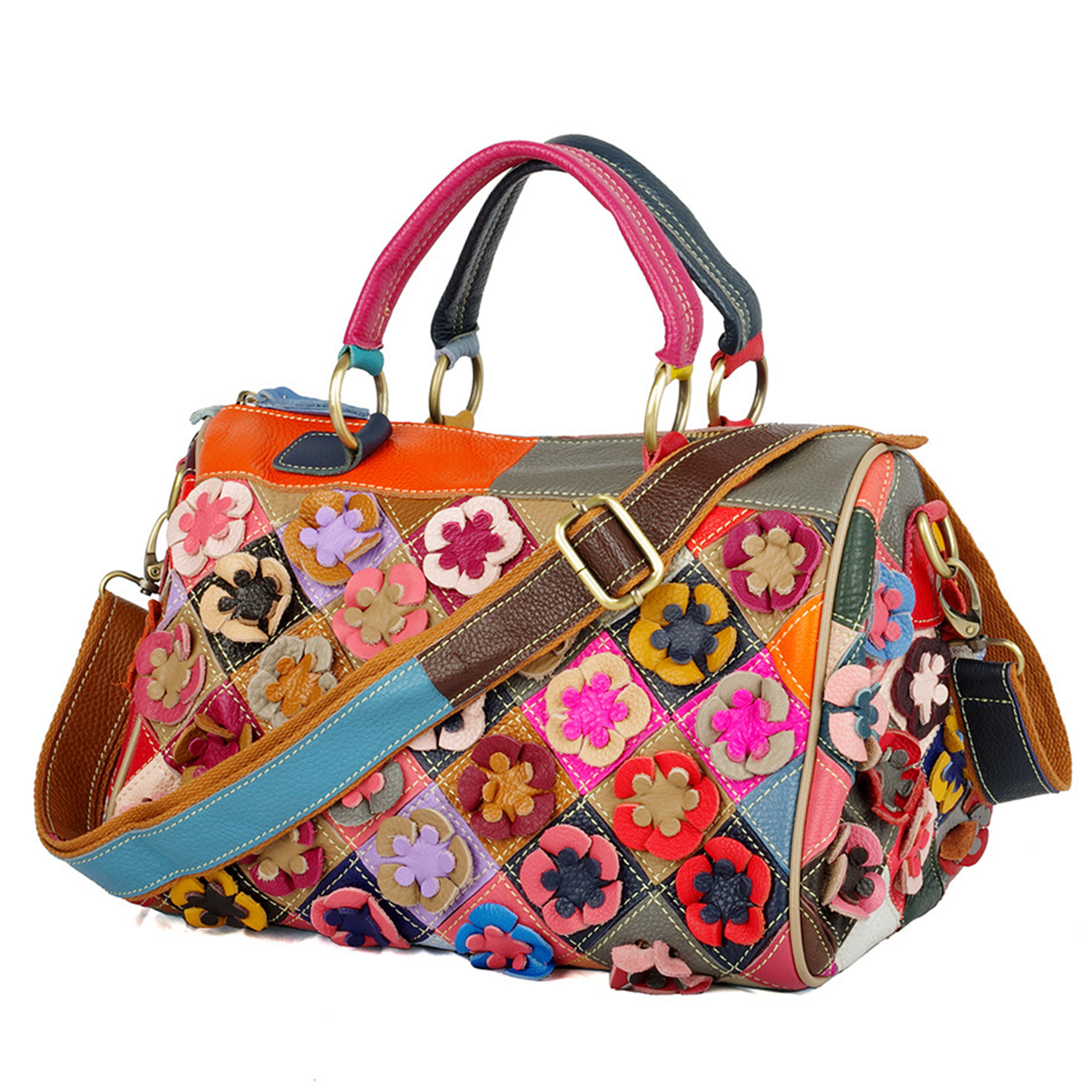 Genuine Leather Colorful floral shoulder cross-body bag 4