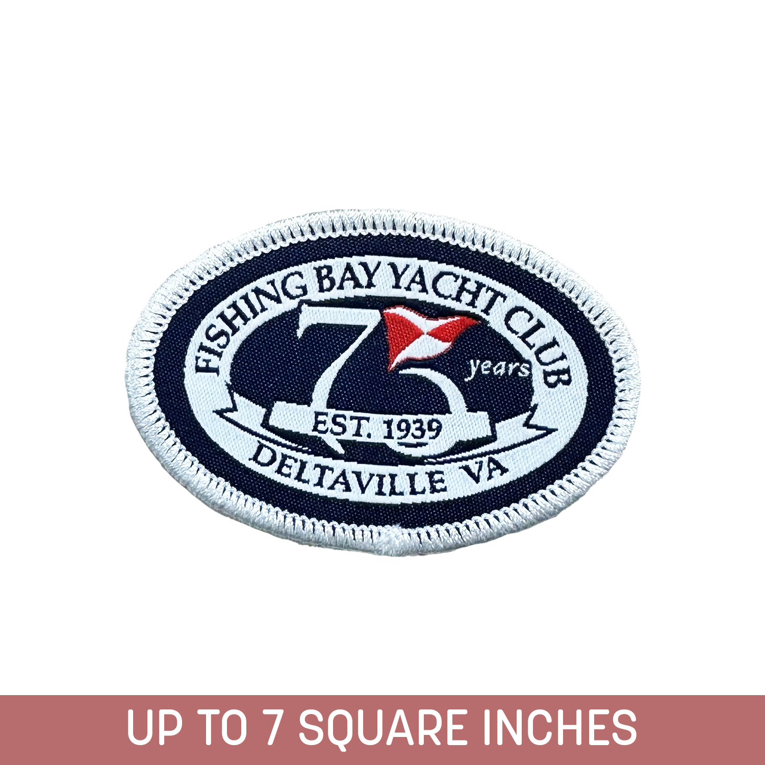 Woven Sticker (Stick-On) Up To 7 Sq. In. w/ Merrowed Edge (4-ply)