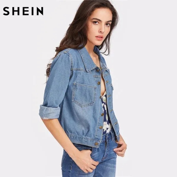 Blue Mesh Denim Lapel Jacket 4