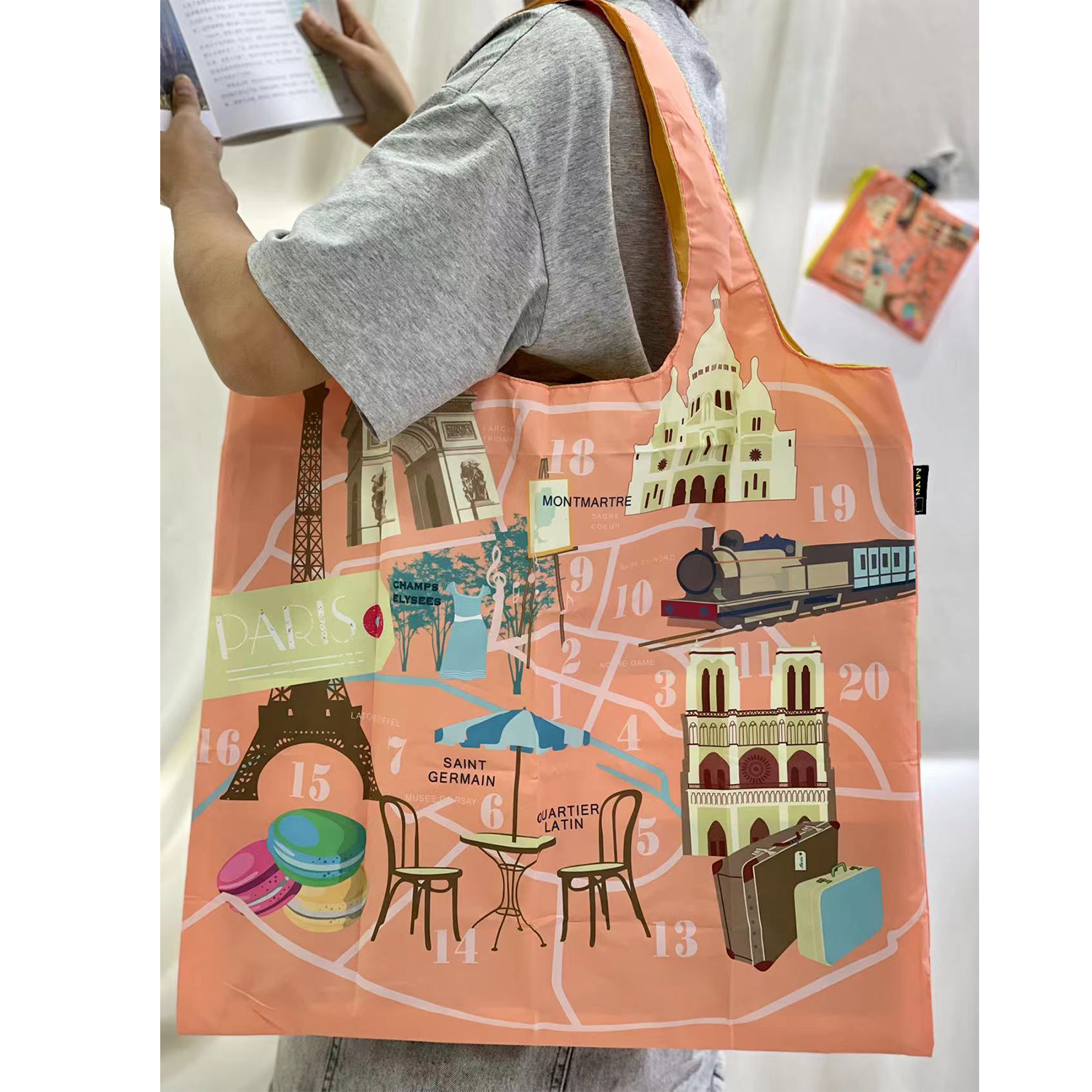 Custom Reusable portable polyester Beach Folding Tote Bag 7