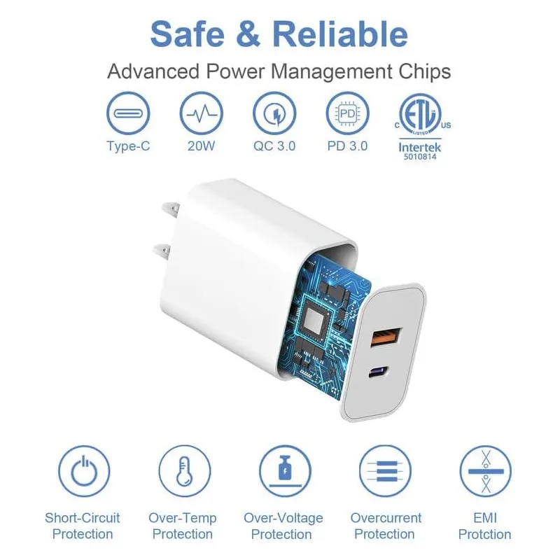20W USB-C & USB-A Wall Charger Block 7