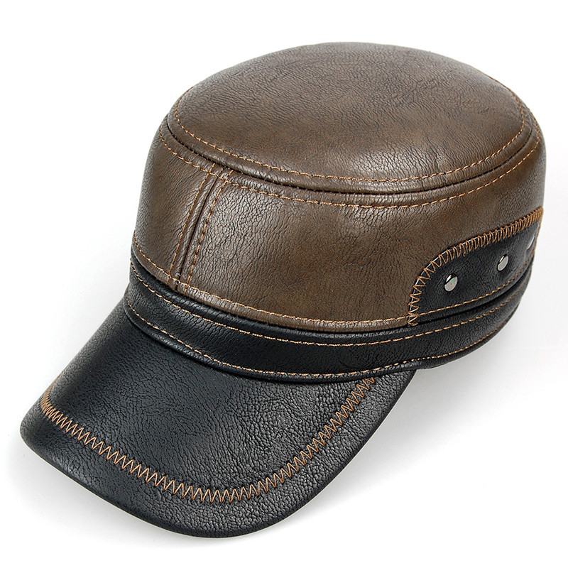 Men Winter Leather Plush Baseball Newsboy Cap Ear Flap Trapper Hunting Hat 5