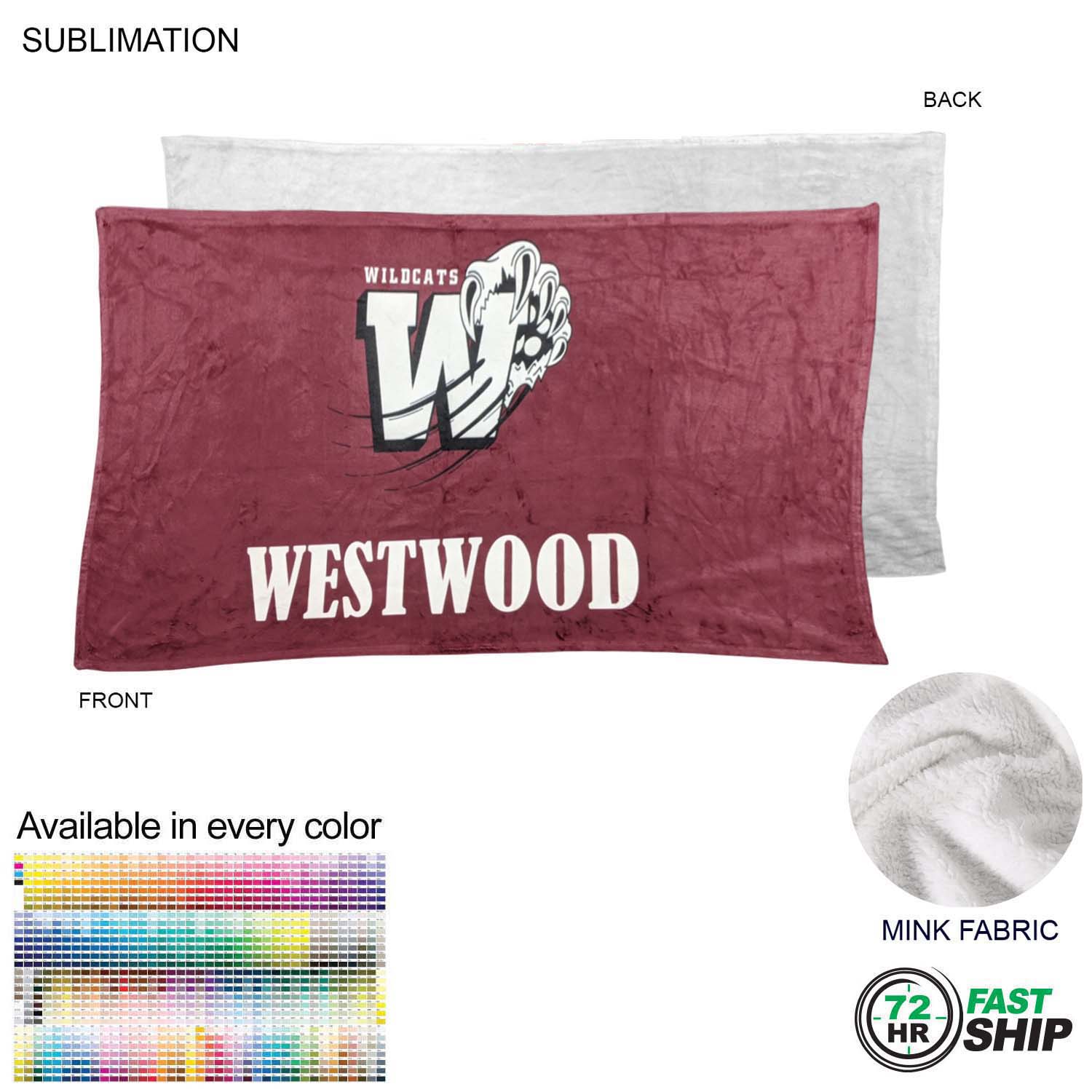72 Hr Fast Ship - Plush and Cozy Mink Flannel Fleece Blanket, 30x60, Sublimated Edge to Edge 1 side 1