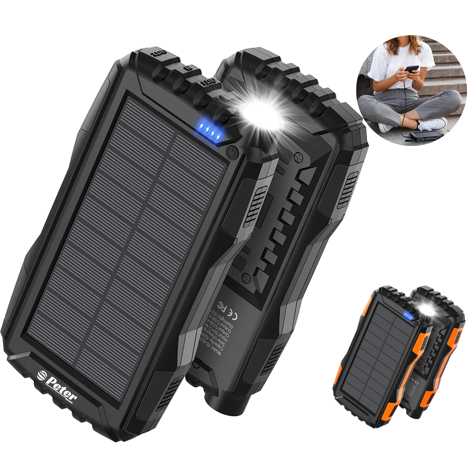 20000mAh LED Flashlight Fast Charging Solar Power Bank 2