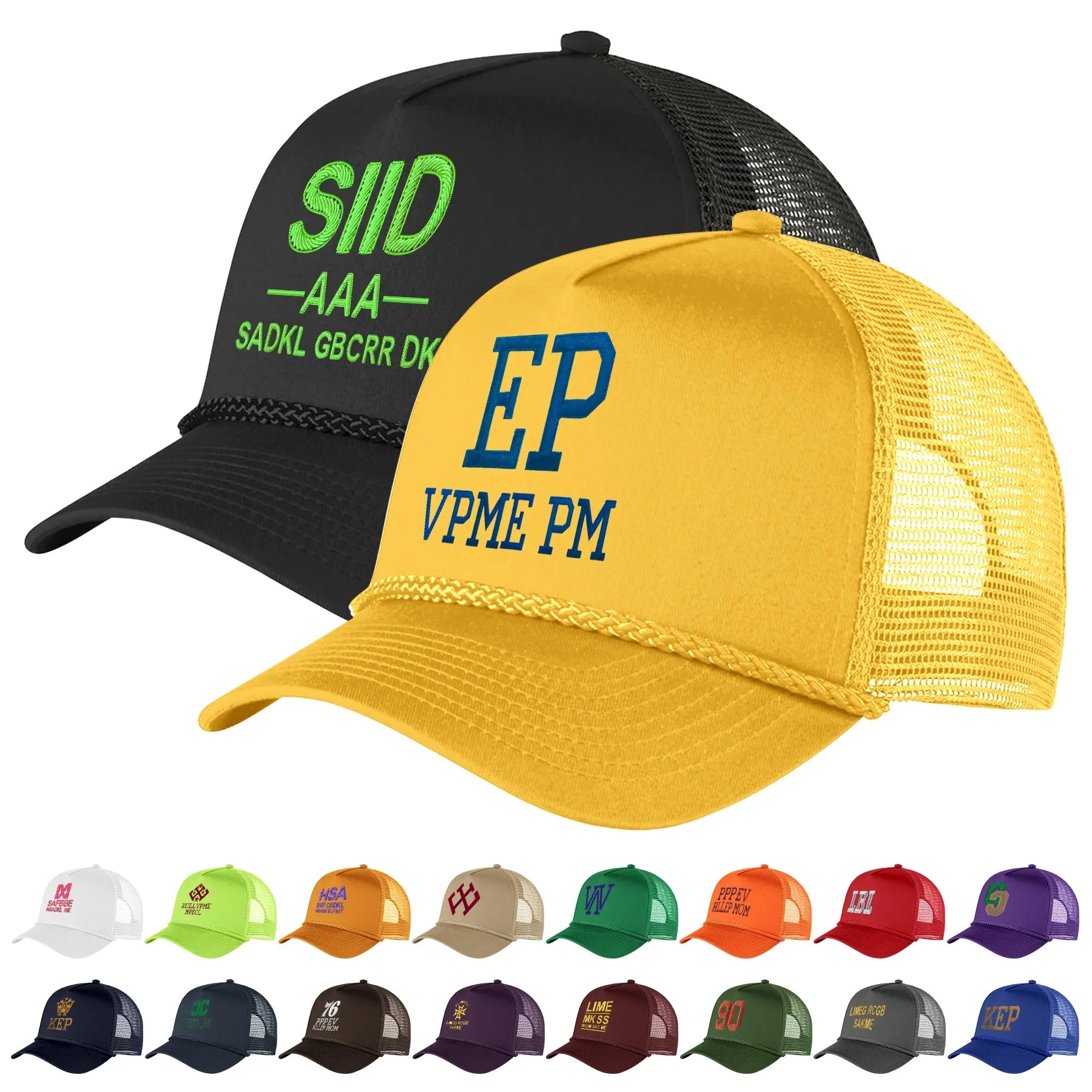 Structured 5 Panel Curved Bill Trucker Cap with Rope 9