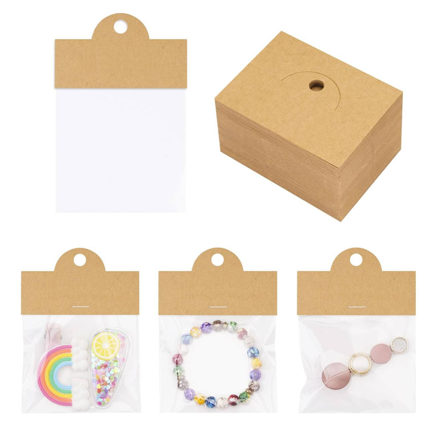 100pcs Kraft Paper Card Clear Plastic Jewelry Packaging Bag 3