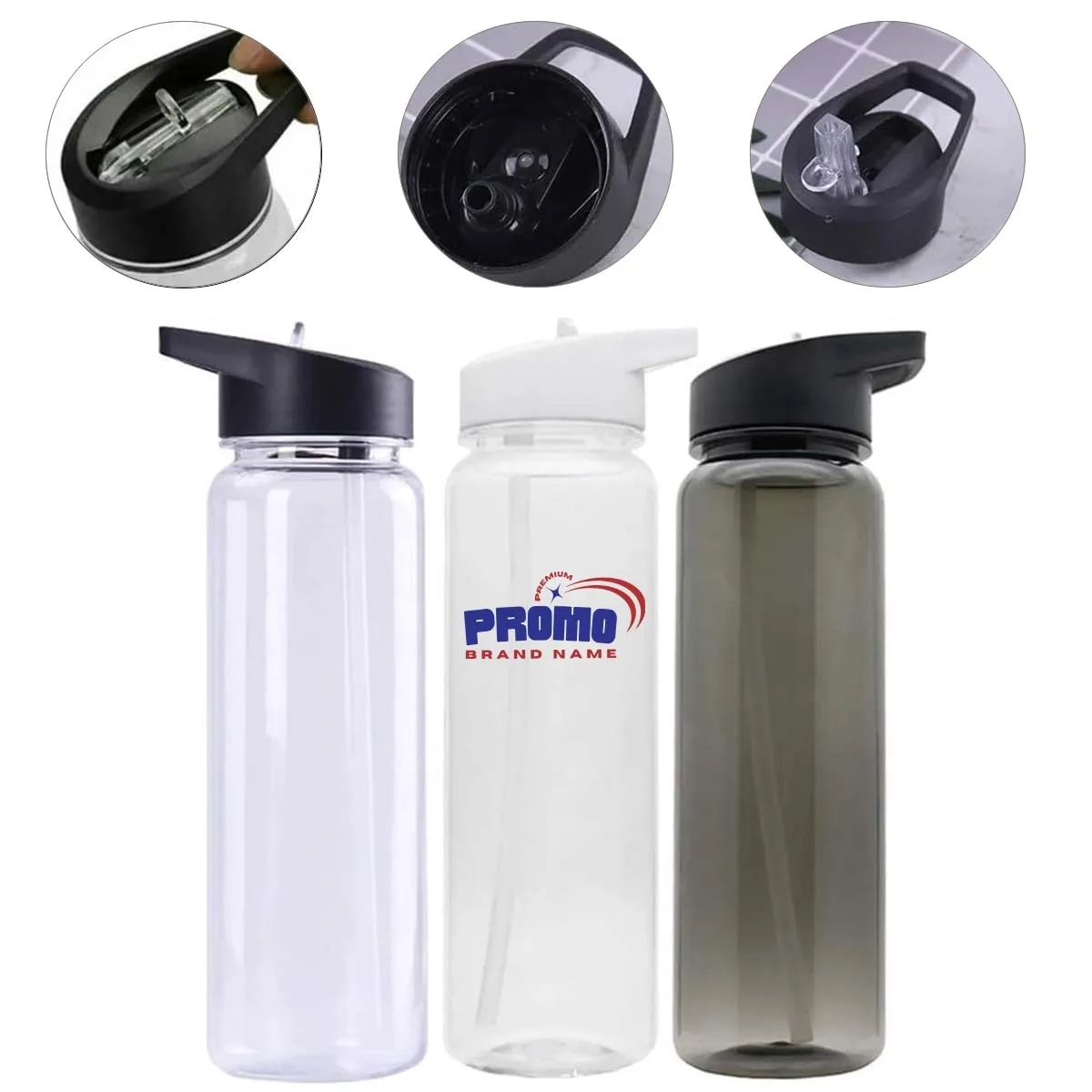24oz Water Bottles Sports Plastic Straw Flip Lid Clear Cup 2