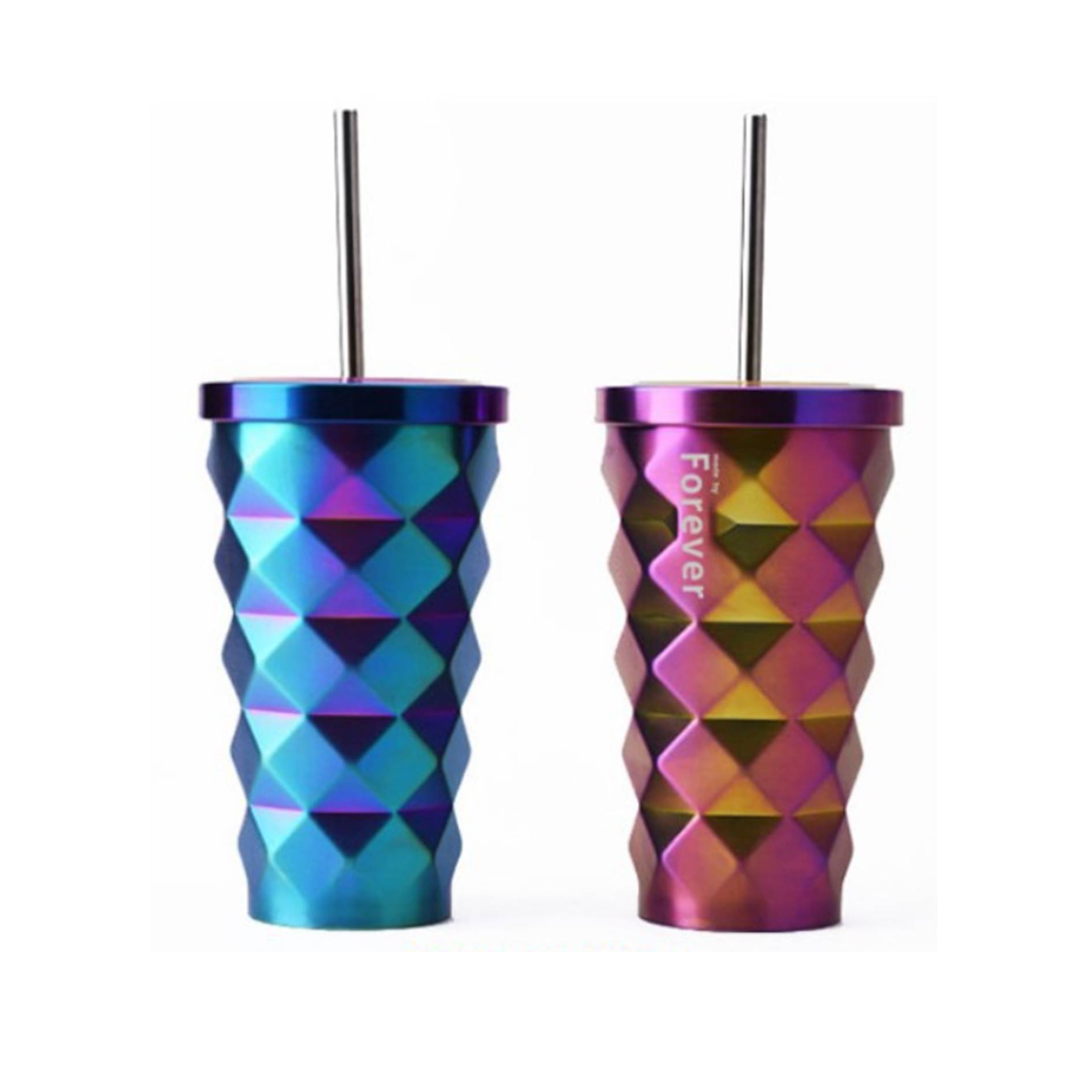 Electroplating Cup 16 Oz. Diamond Textured Tumbler w/Straw 2