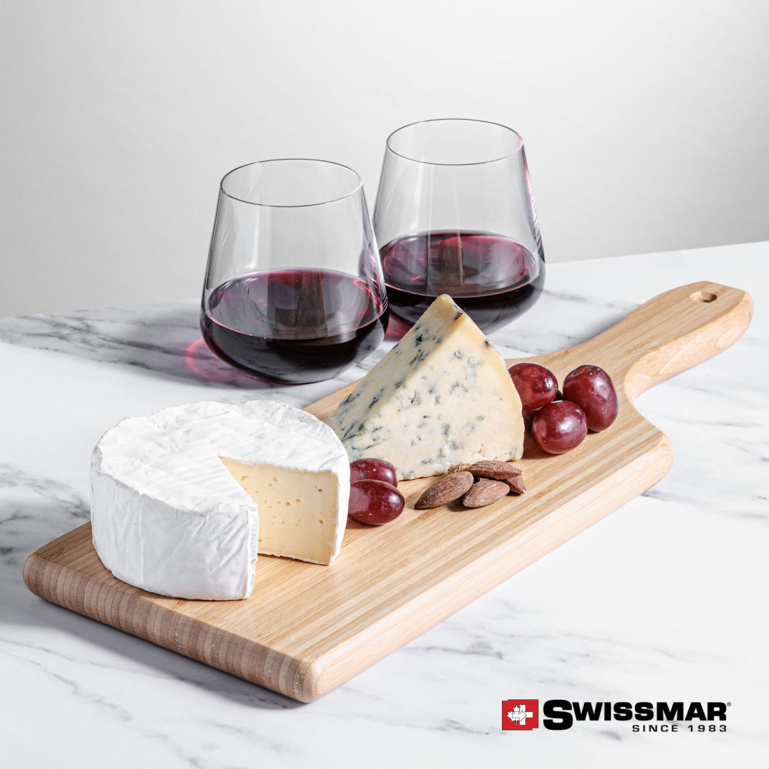 Swissmar® Bamboo Board & 2 Breckland Stemless Wine 2