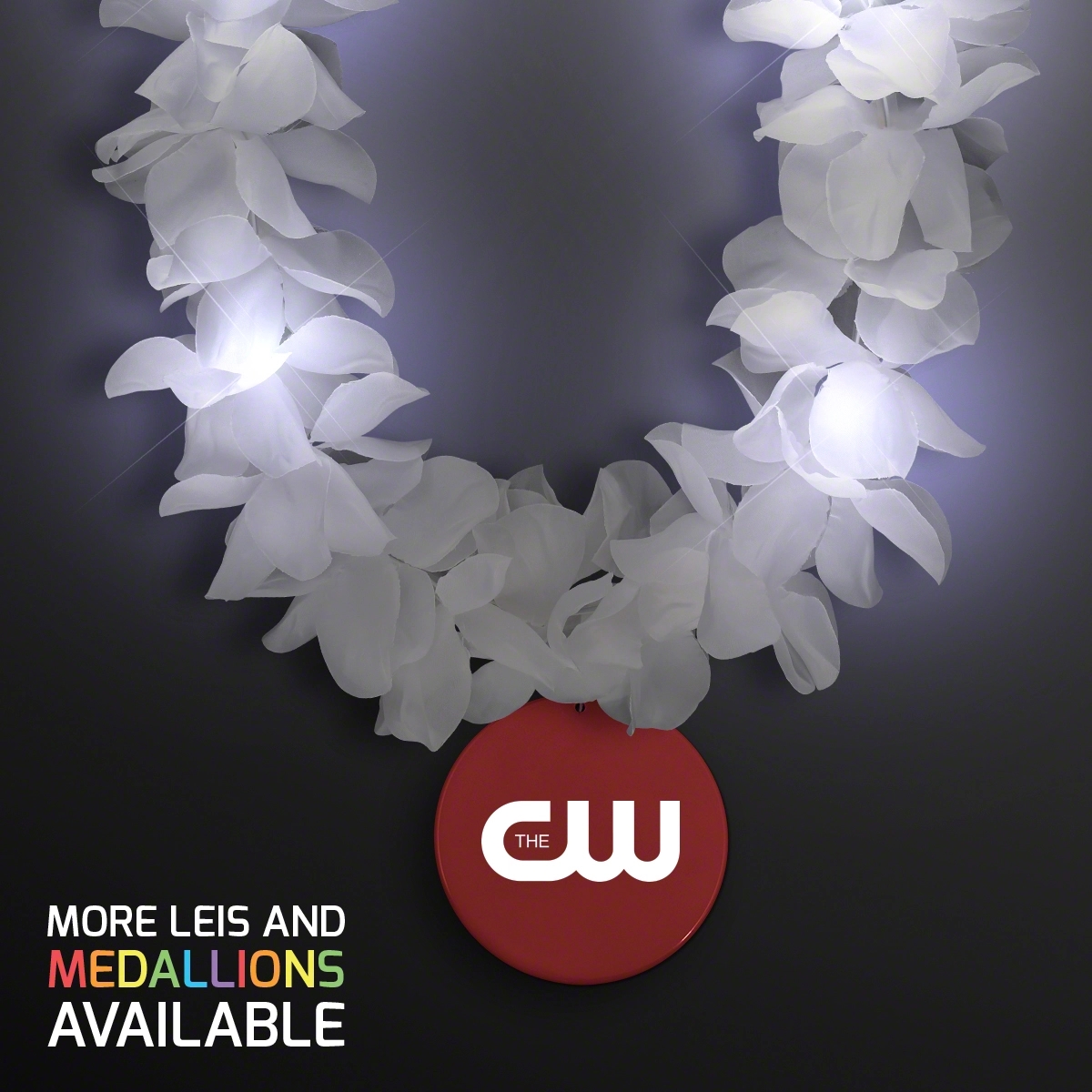 White Flower Light Up Lei with Medallion 27