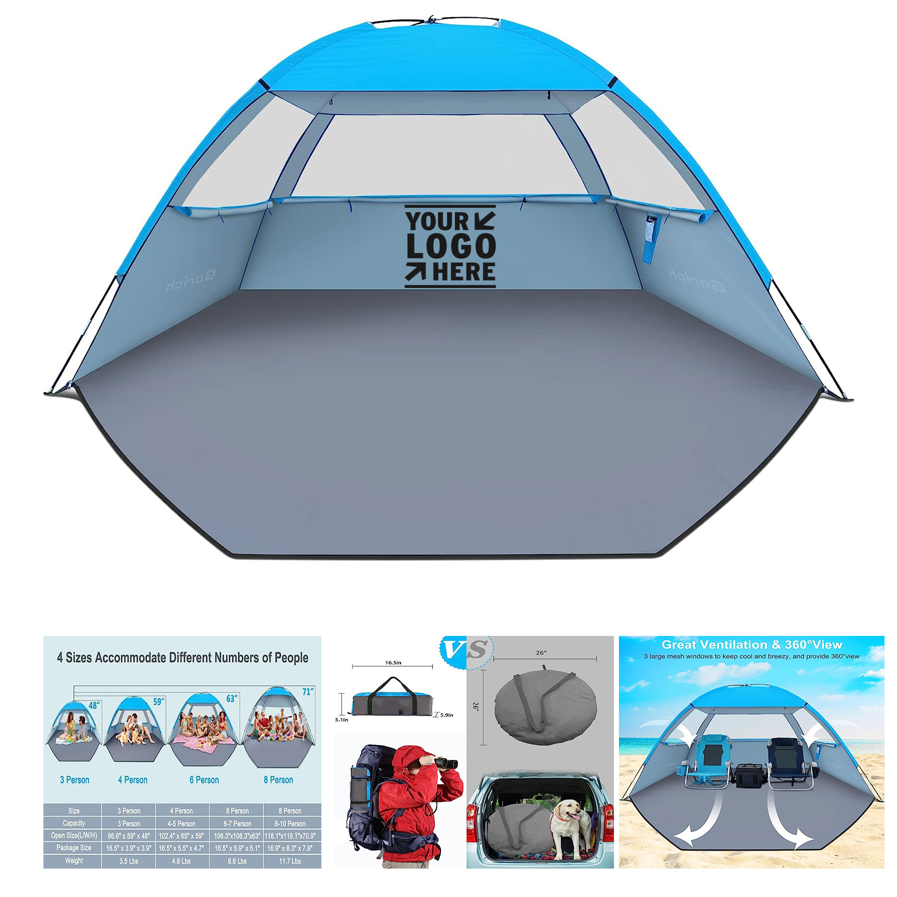Beach Shade Tent for 3/4-5/6-7/8-10 Person