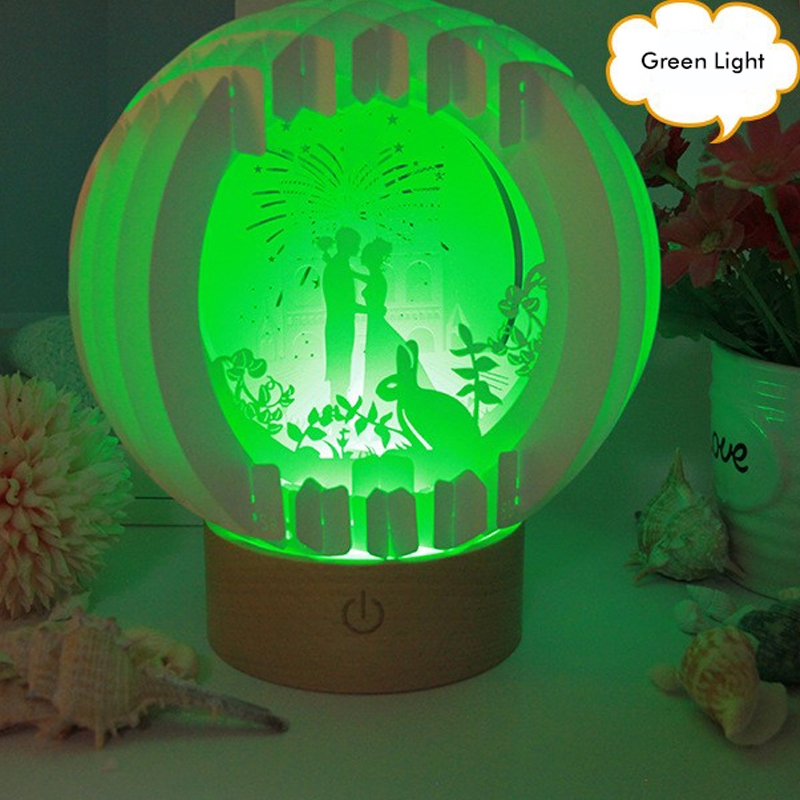 3D Paper Art Table Lamp With Wood Base 19