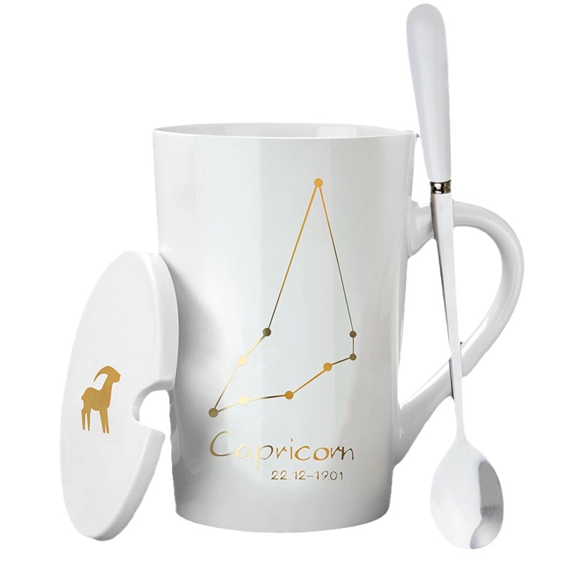 Custom 12 Constellation Ceramic Coffee Mug with lid spoon 6