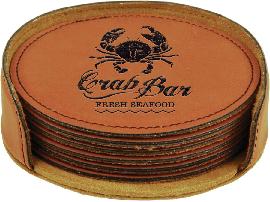 4" Laserable Leatherette Round 6-Coaster Set 7