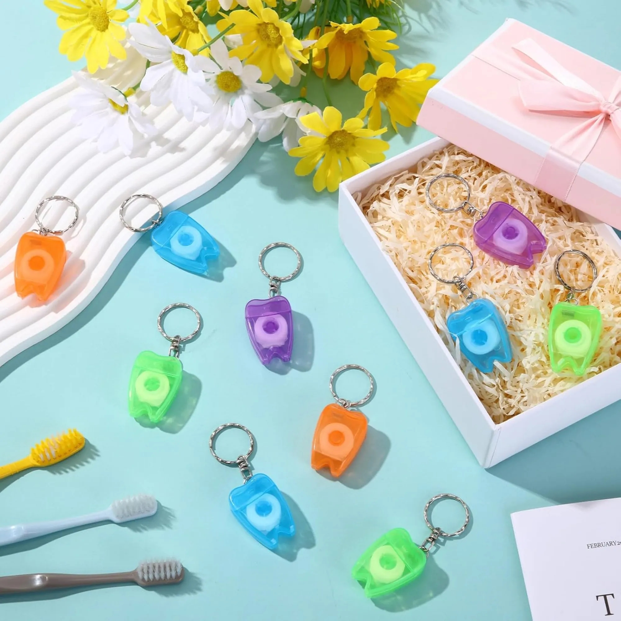 Small Tooth-Shaped Keychain Dental Floss Roll 3