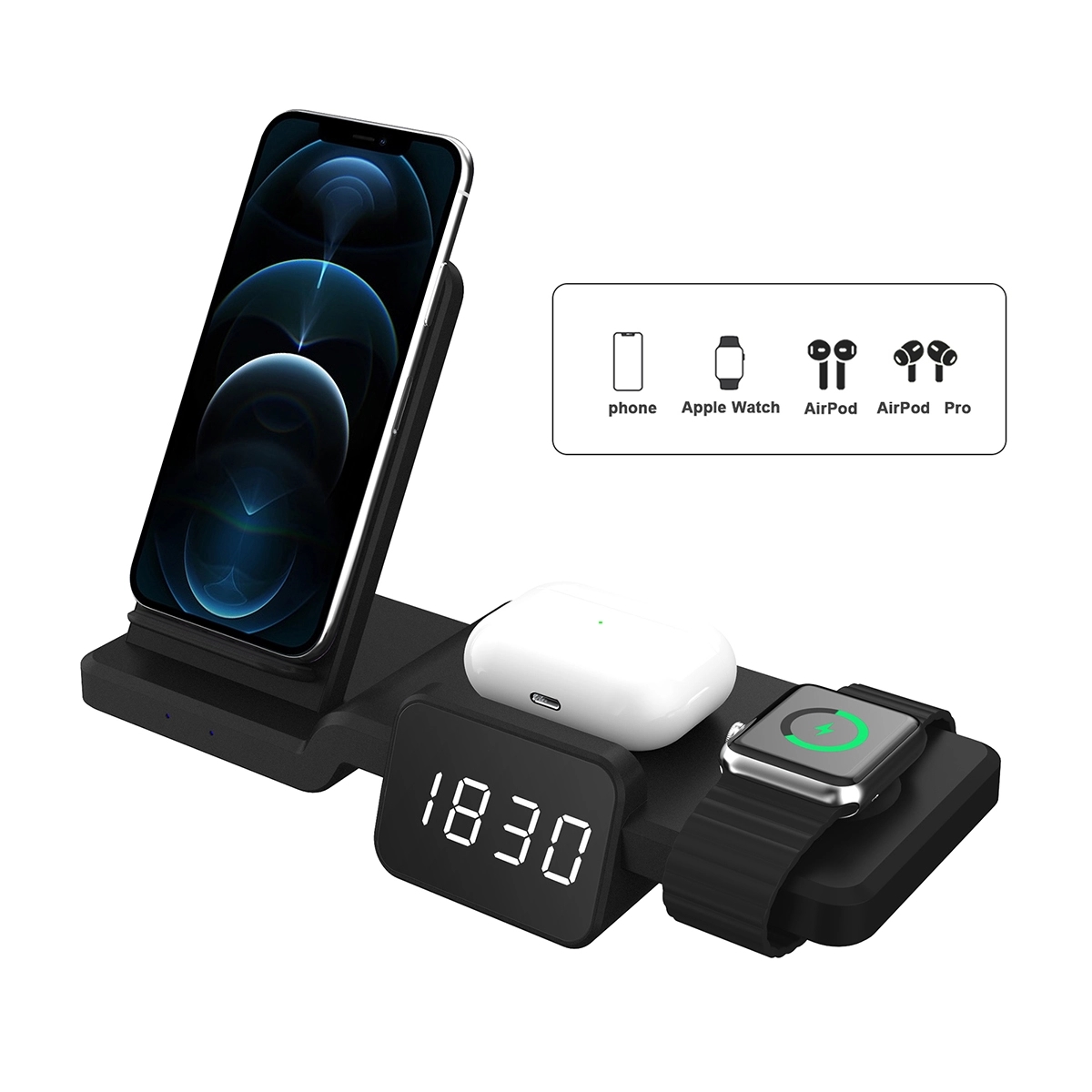3 in 1 Wireless Charging Station with Digital Alarm Clock 5