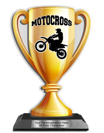 Acrylic Trophy: 6" Cup, Motocross Design, 3x5" Bla 2