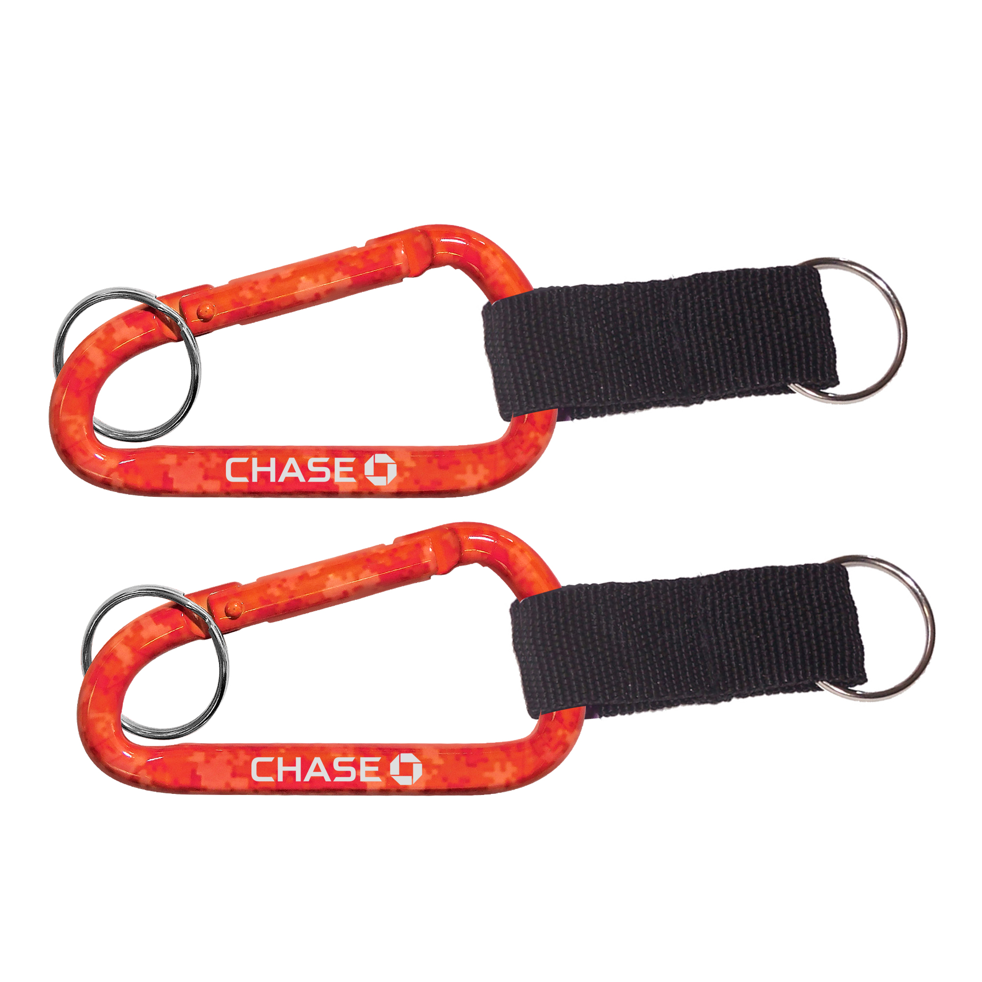 Red Camouflage carabiner with split key ring and nylon strap 1