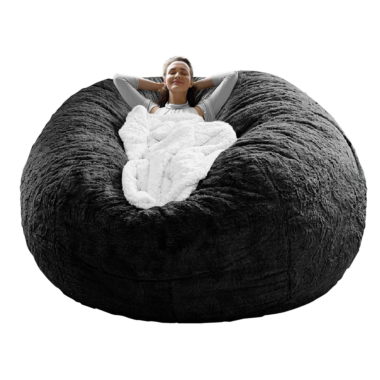 Big Round Soft Fluffy Velvet Bean Bag Chair Cover 9
