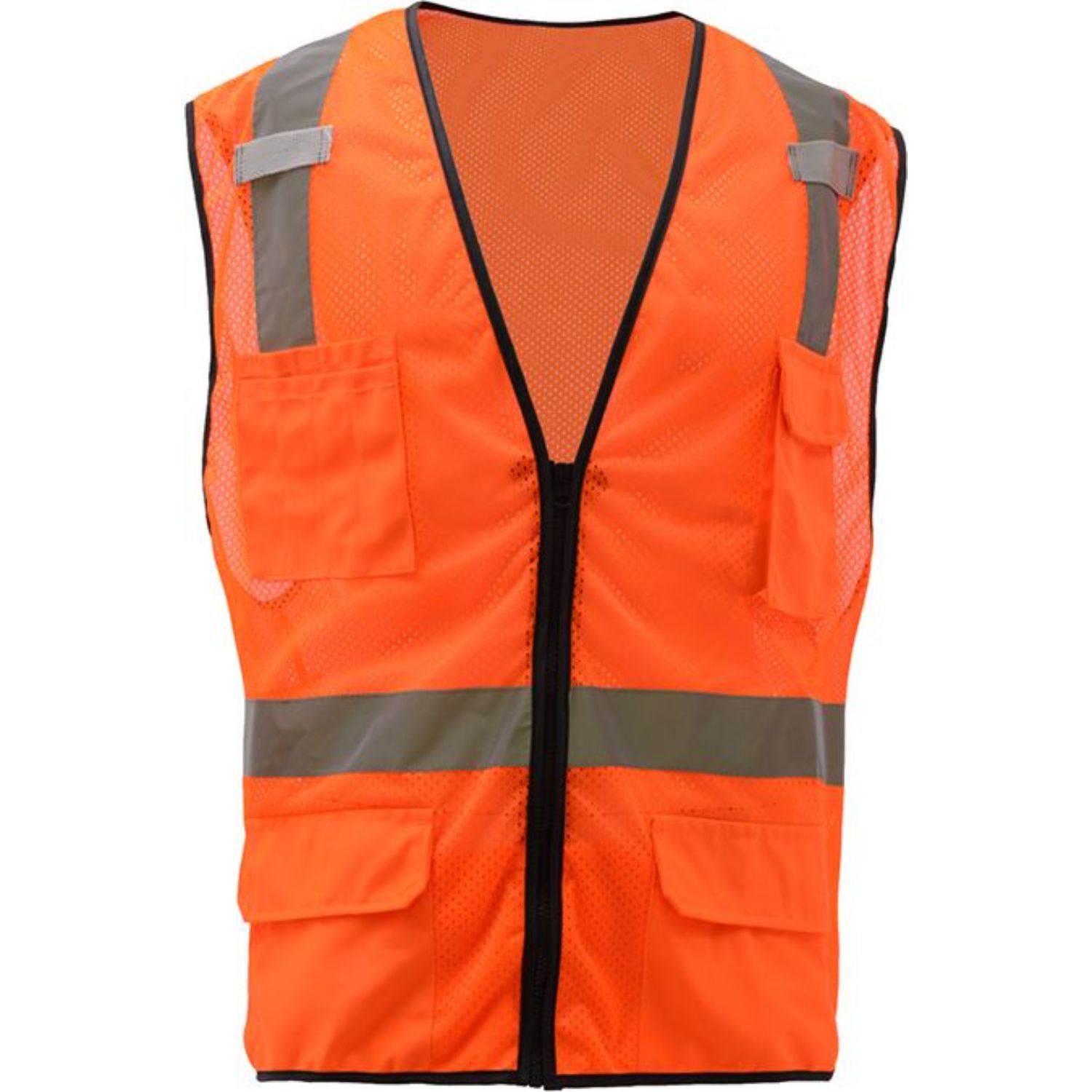 Class 2 rPET Dual Mic Tabs Safety Zipper Vest w/ Reflective X Back & 6 Pockets 4
