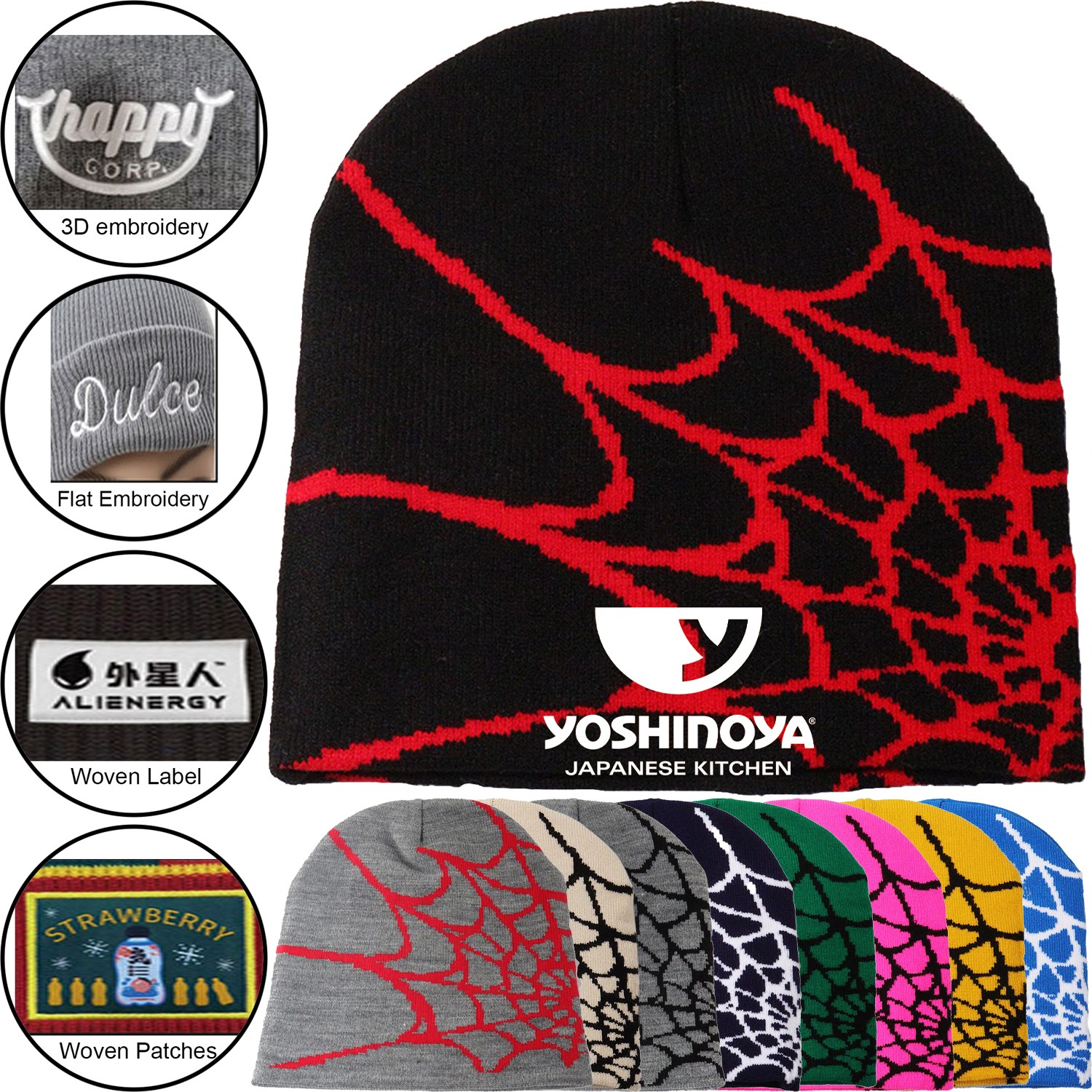 Knitted Beanie w/ Spider Web Design 2