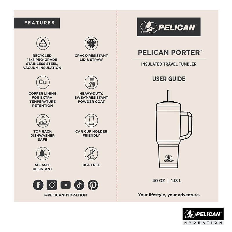 Pelican Porter™ 40 oz. Recycled Double Wall Stainless Steel Travel Tumbler 276