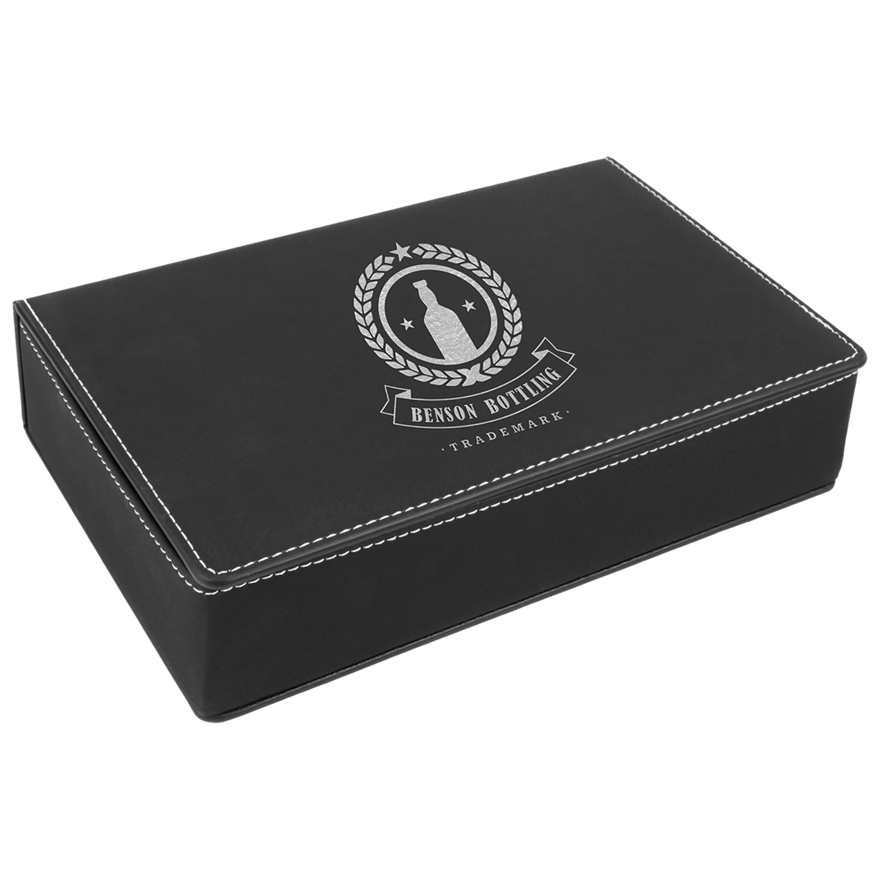 6oz. Black Stainless Steel Flask Gift Set w/ Leatherette Gift Box 1