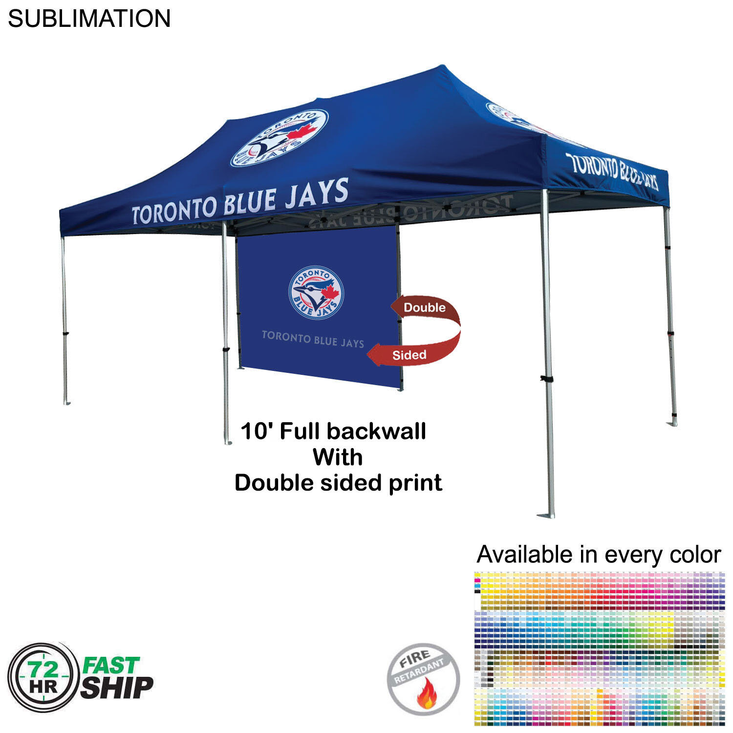 72 Hr Fast Ship - 10' Back Wall for 10x20 Tent Kit, Sublimated, Double Sided Print