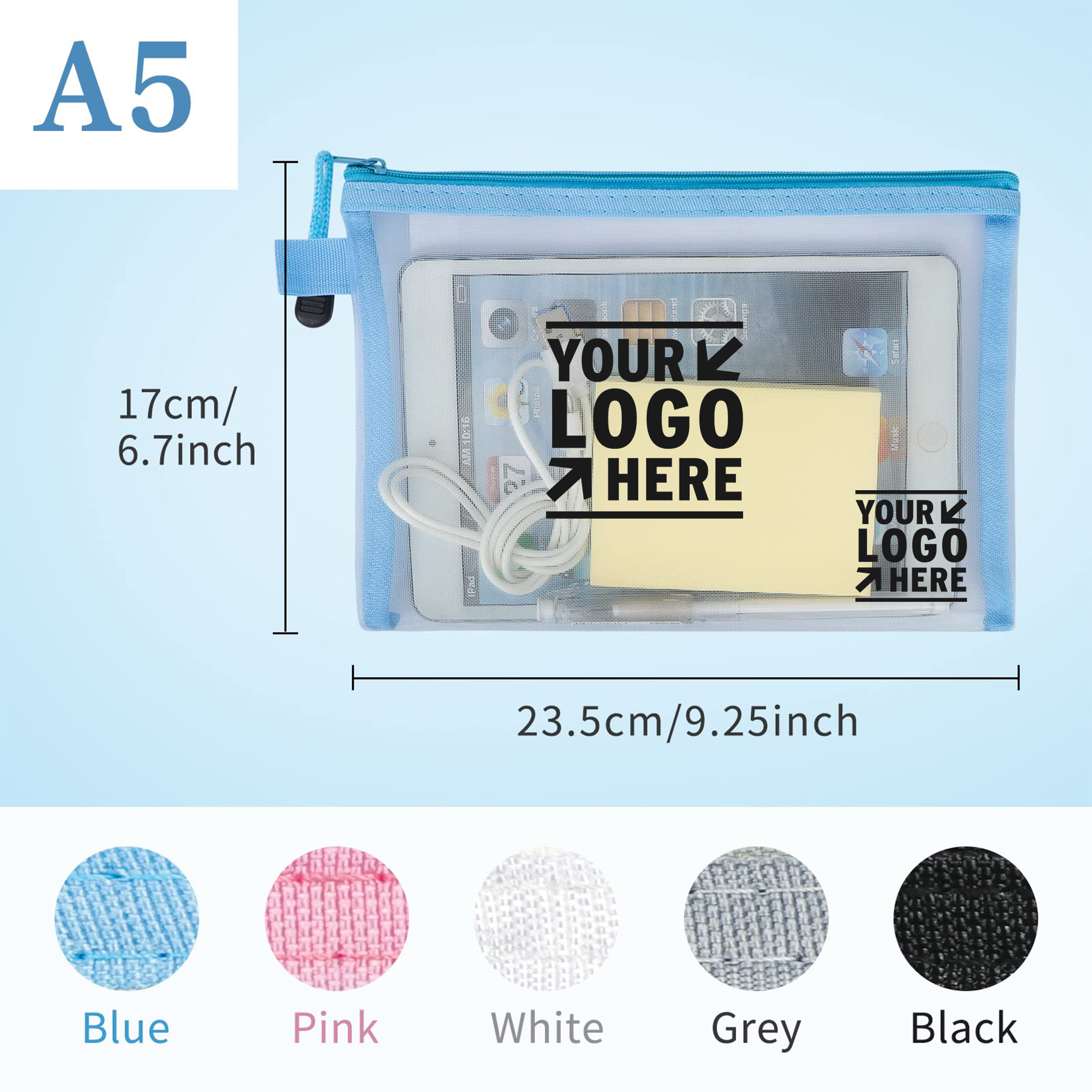 A5 Size Mesh Zipper Pouch Document Bag 2