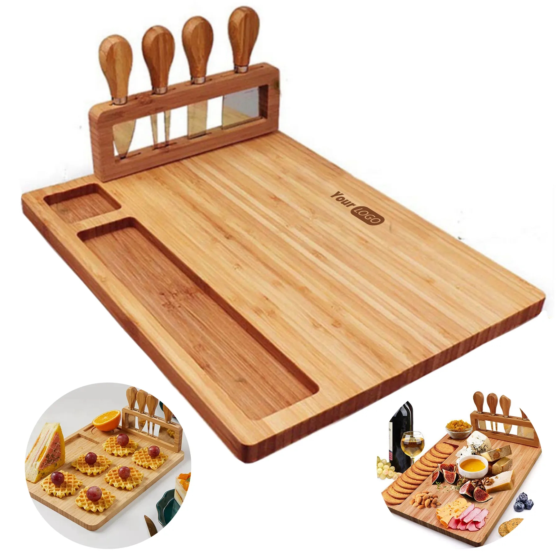 Bamboo Cheese Board And Knife Set 1