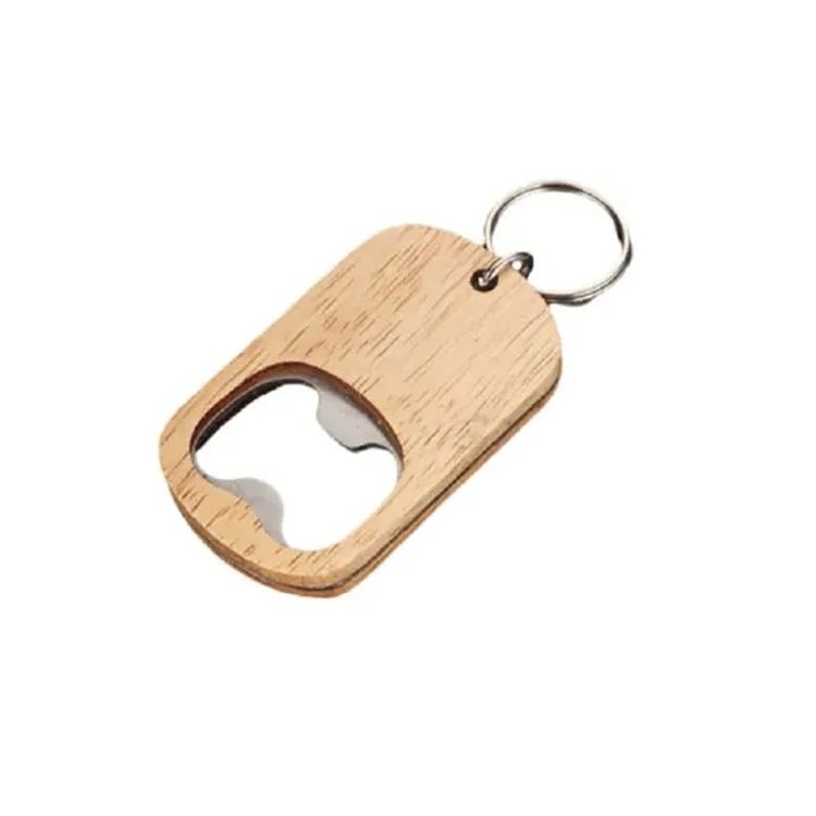 Portable Wooden-Handled Beer Bottle Opener Keychain 2