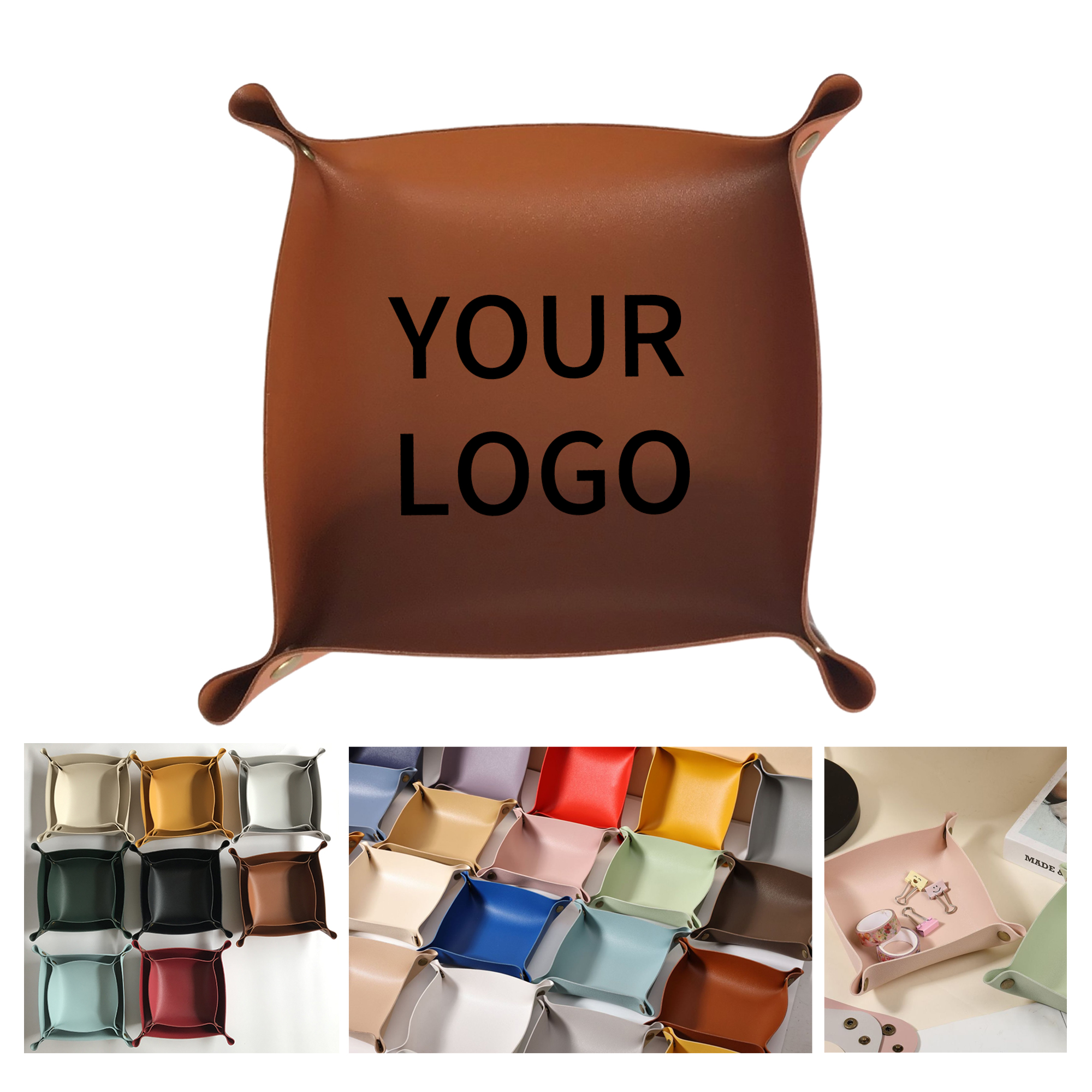 PU Leather Foldable Valet Tray With Snap Corners 7.87" 27