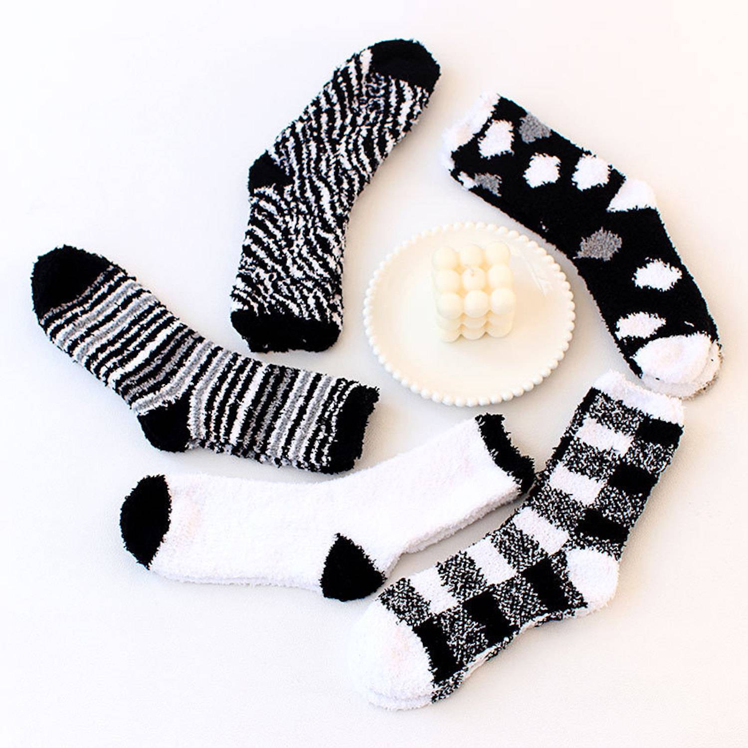 Fuzzy Fashion Socks W/ Woven Patch 6