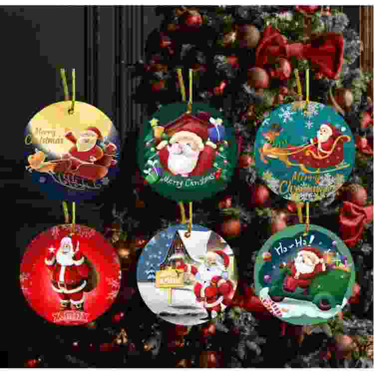 Two-Side Printed Ceramic Christmas Tree Hanging Accessories