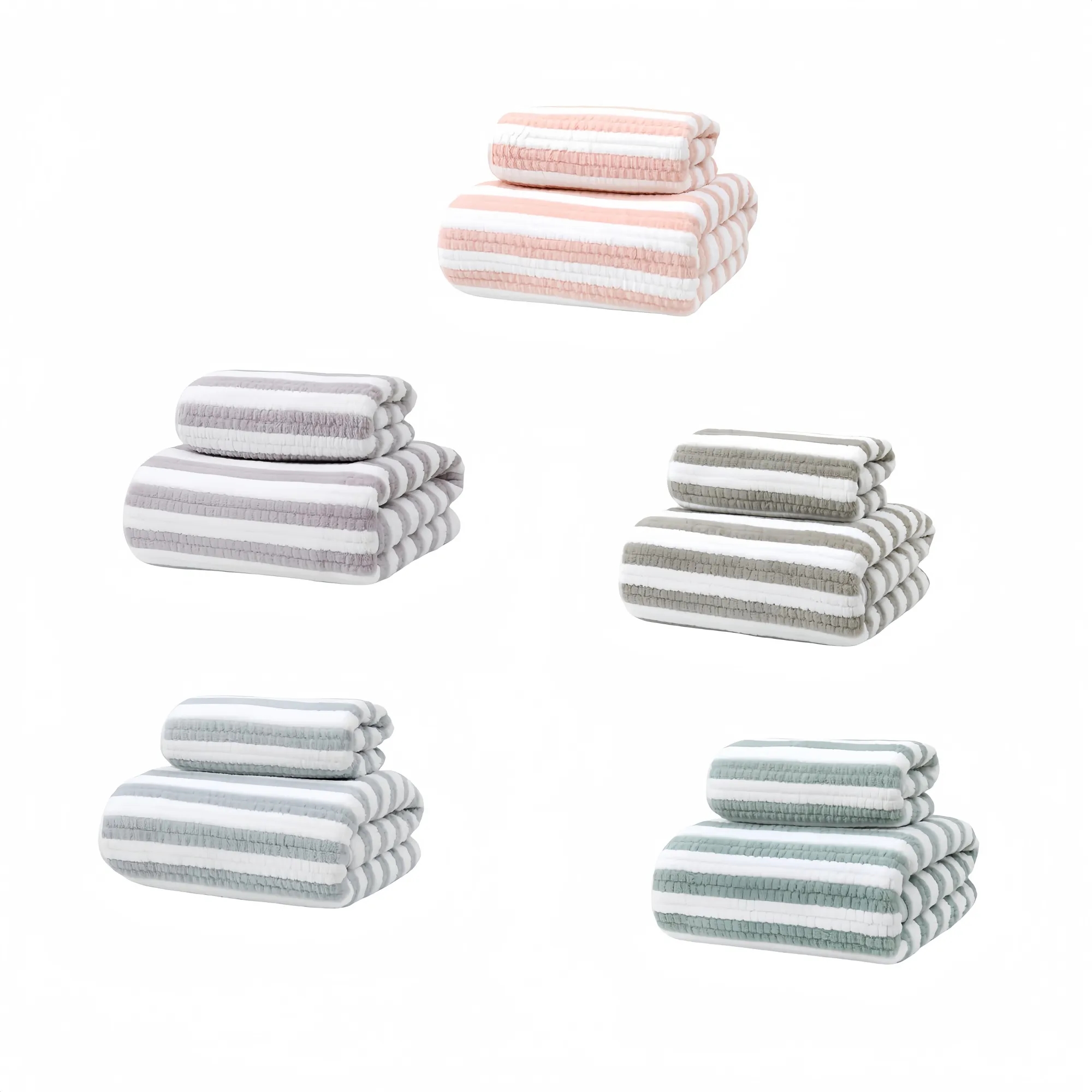 Soft Striped Coral Fleece Towel Ultra Absorbent 8