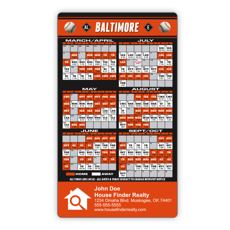 Magnet Sport Schedules - 3.5x6 Baseball Round Corners - 20 mil. 3