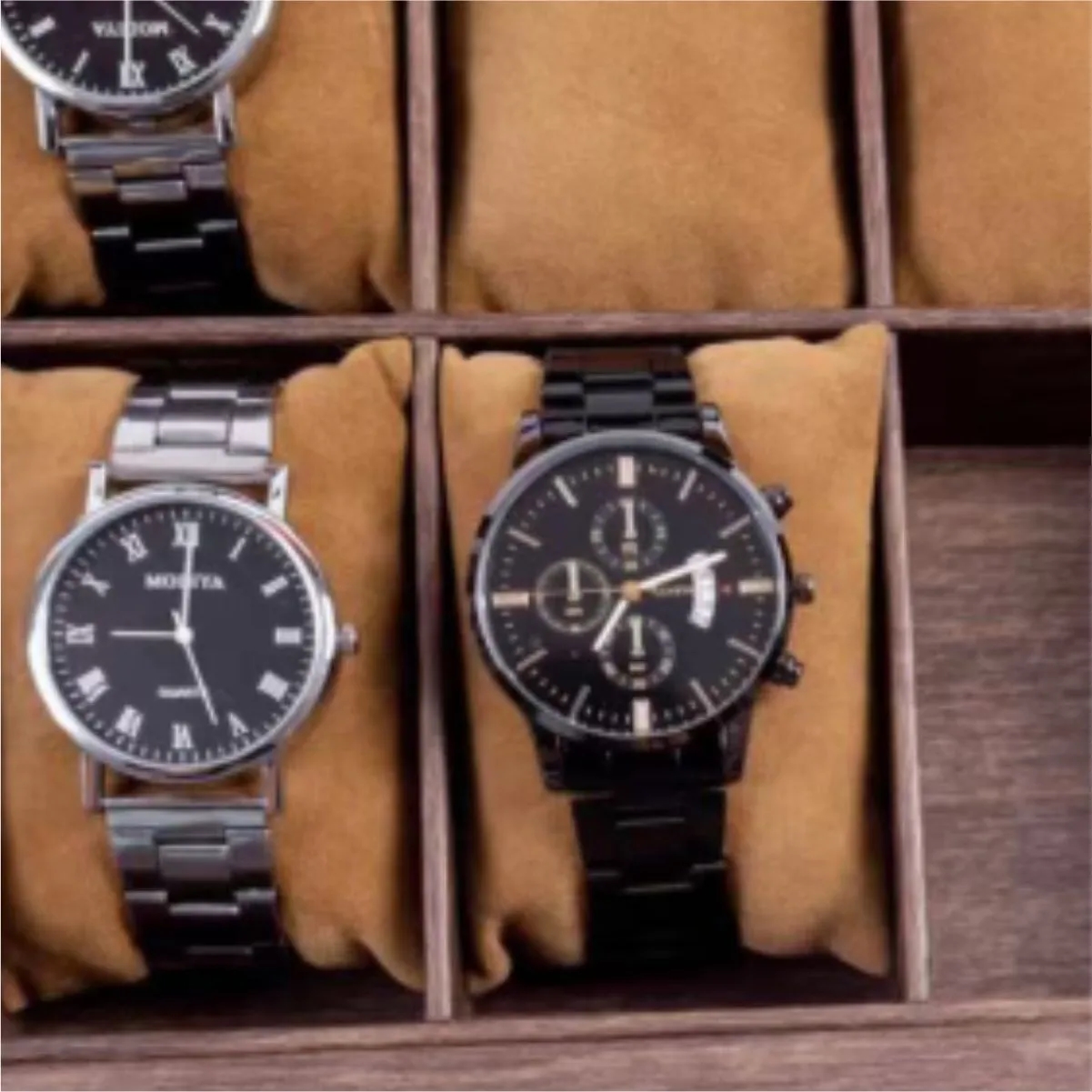 Vintage Wood Grain PU Two Slot Watch Box With Window Watch Box PU Leather Lockable Watch Storage Box 3