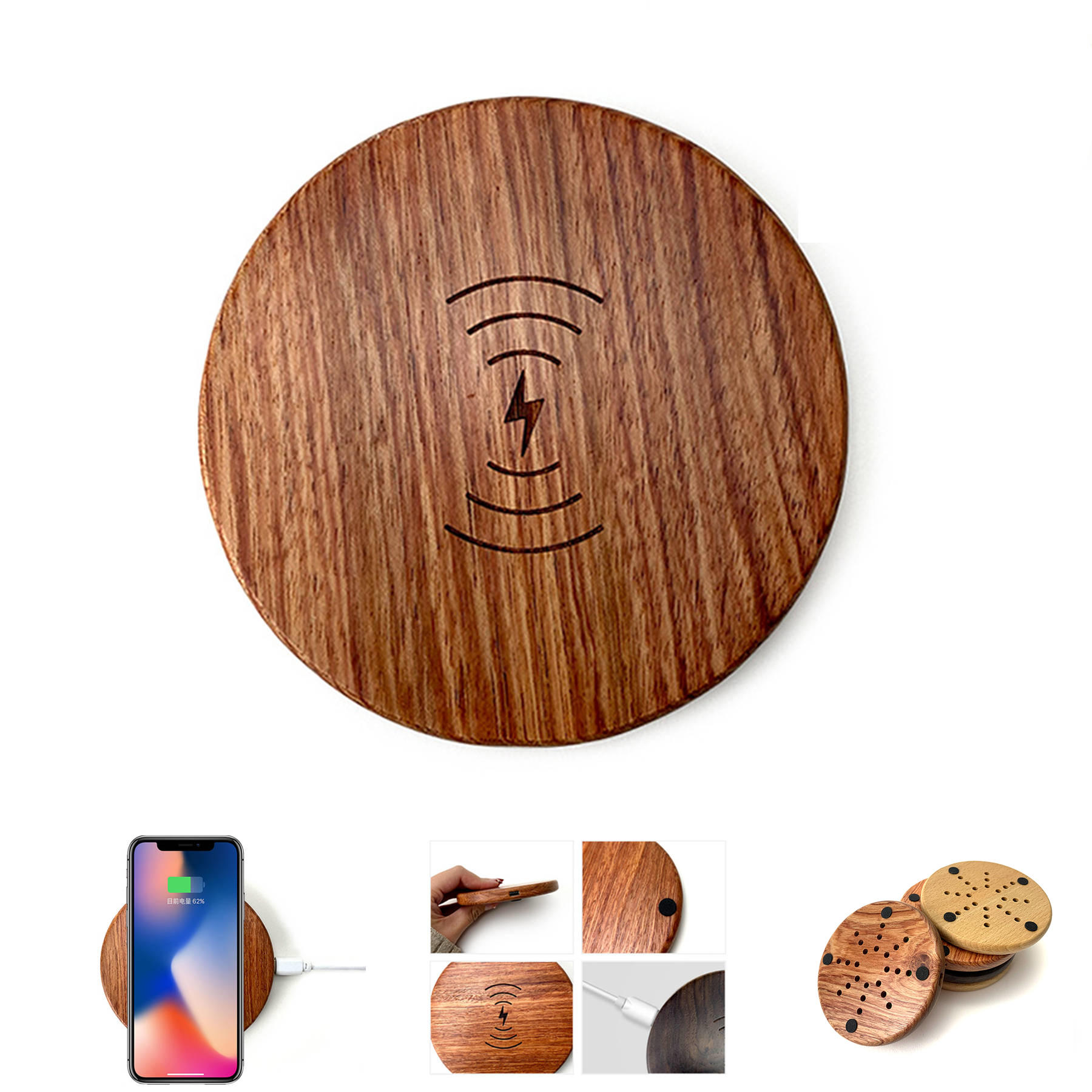 Round Wooden Wireless Charger 2