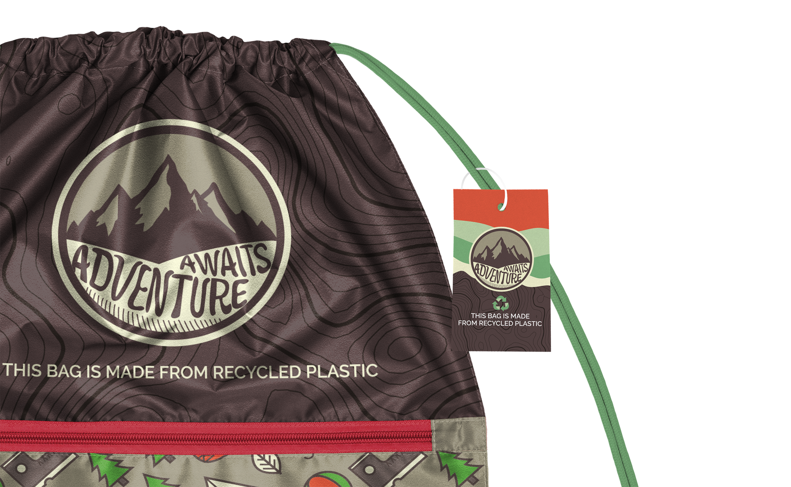 Recycled Zipper Drawstring Bag with Custom PMS Strings