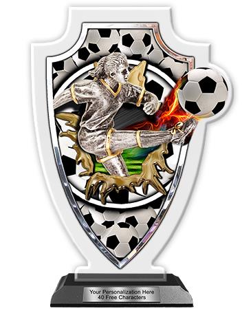 Acrylic Trophy: 10" Shield, (Soccer Female) 2