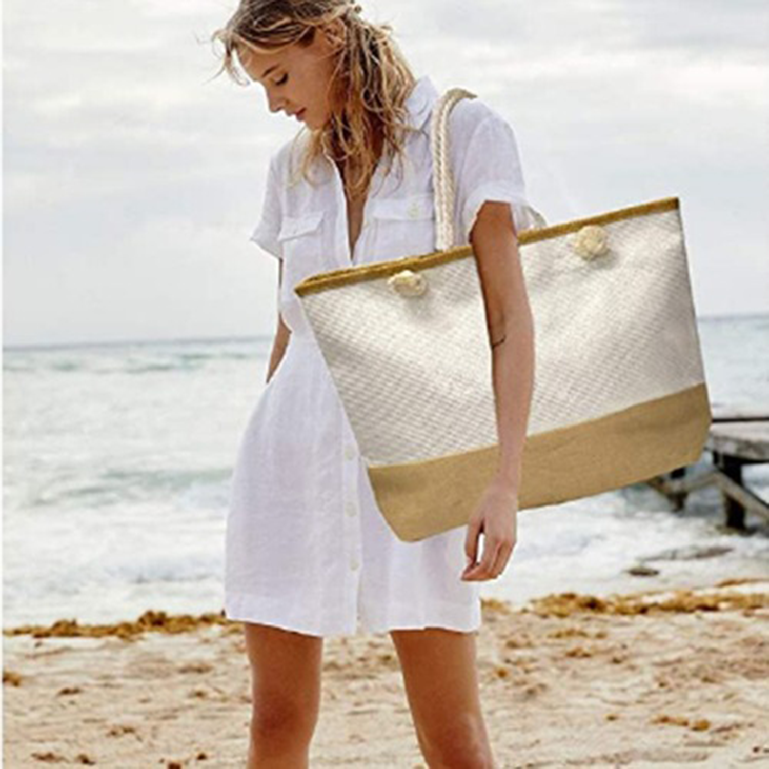 Large Beach Canvas Tote Bag for Women, custom tote bag with logo imprint 1