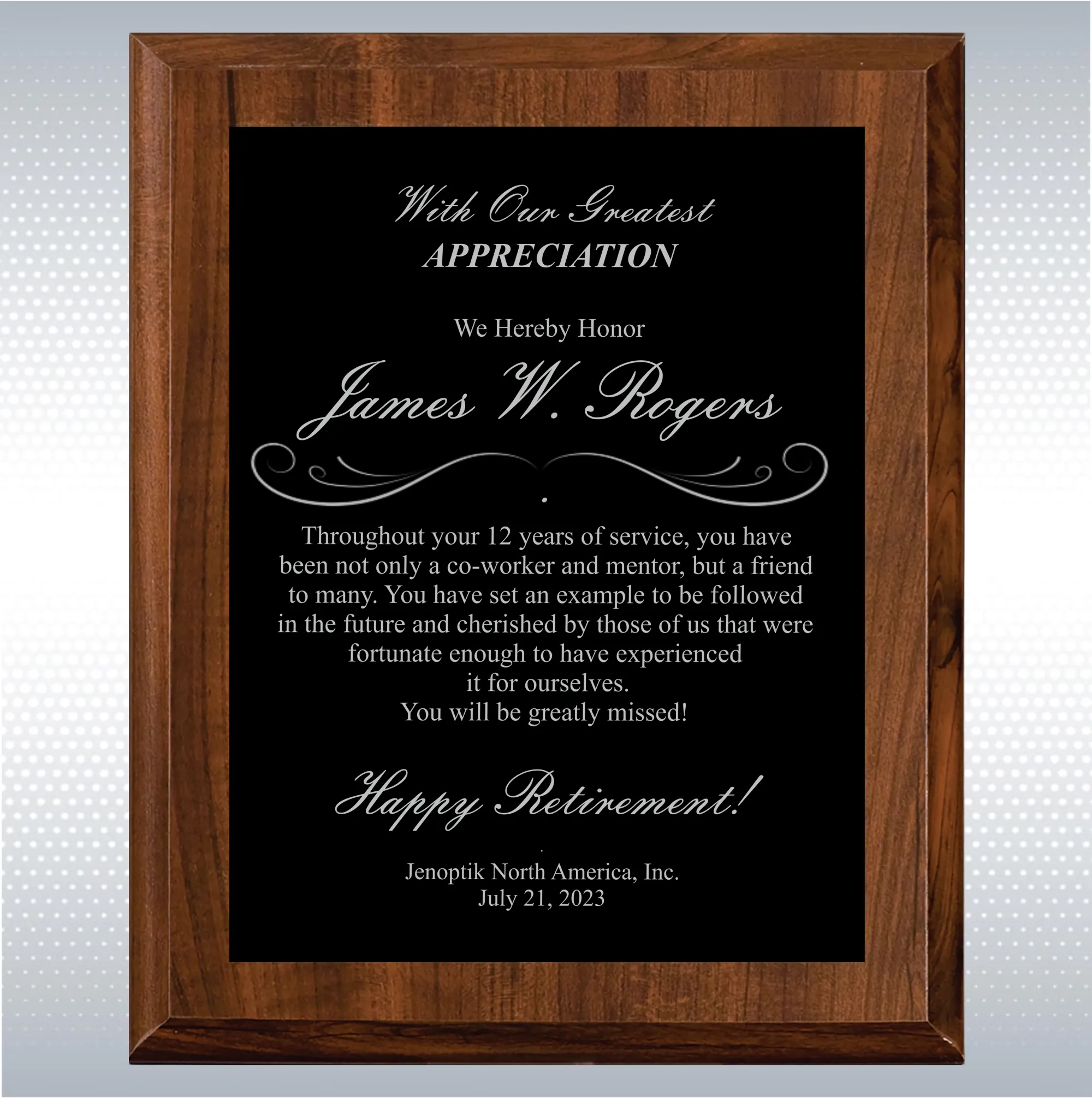 Cherry Finish Plaque Retirement Gift Award 14