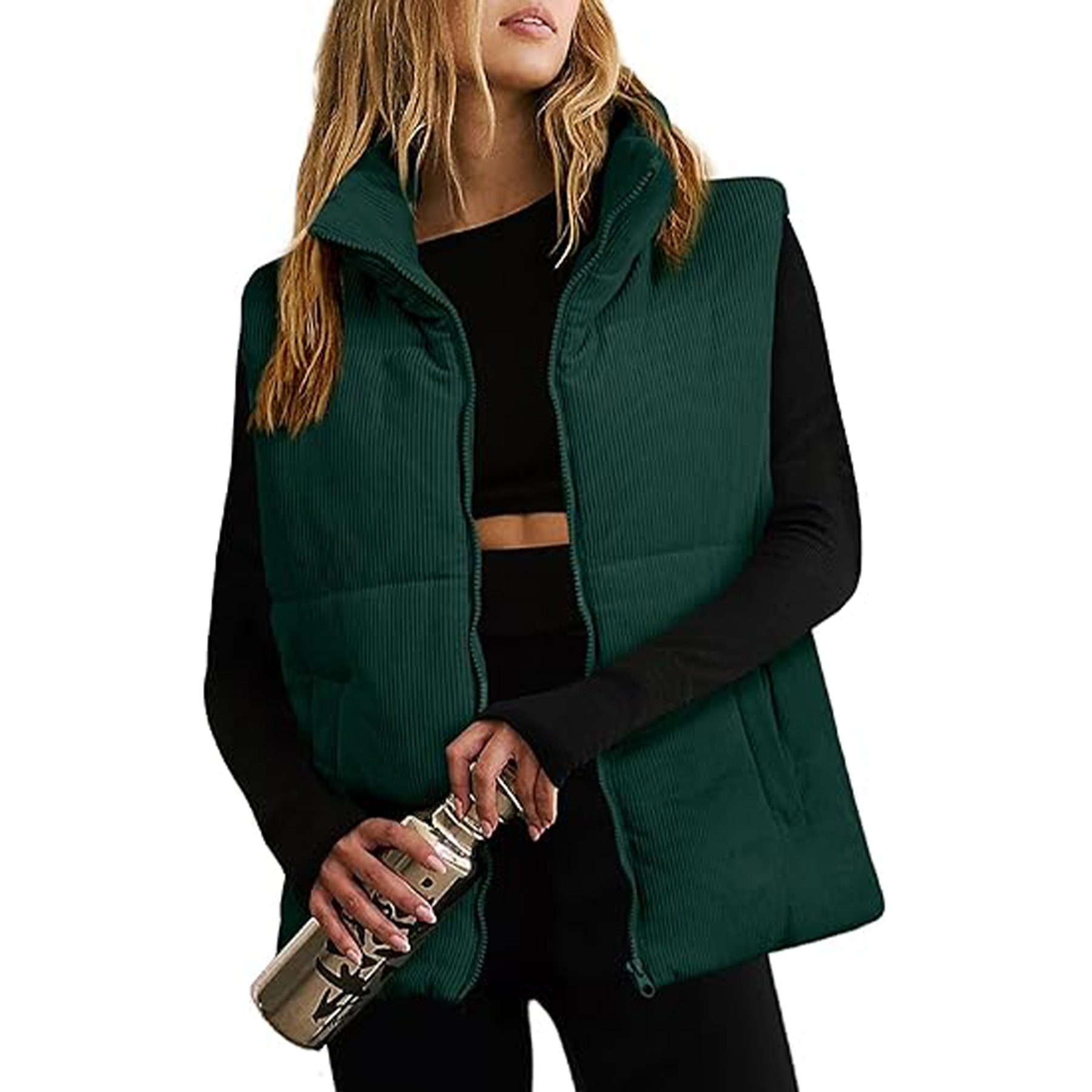 Corduroy Stand Collar Sleeveless Jacket 9