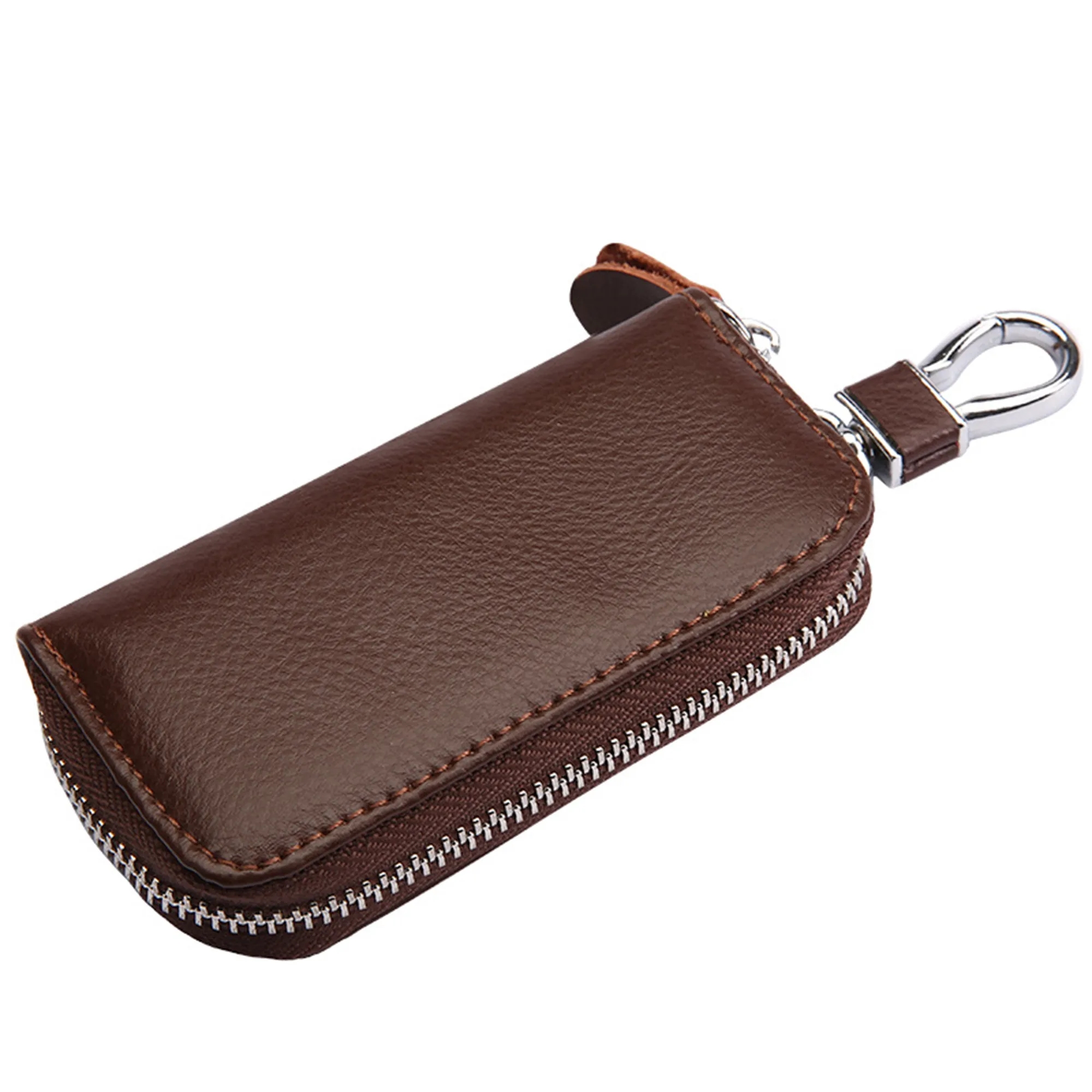 Leather Key Fob With Secure Zip Closure And Card Storage 2