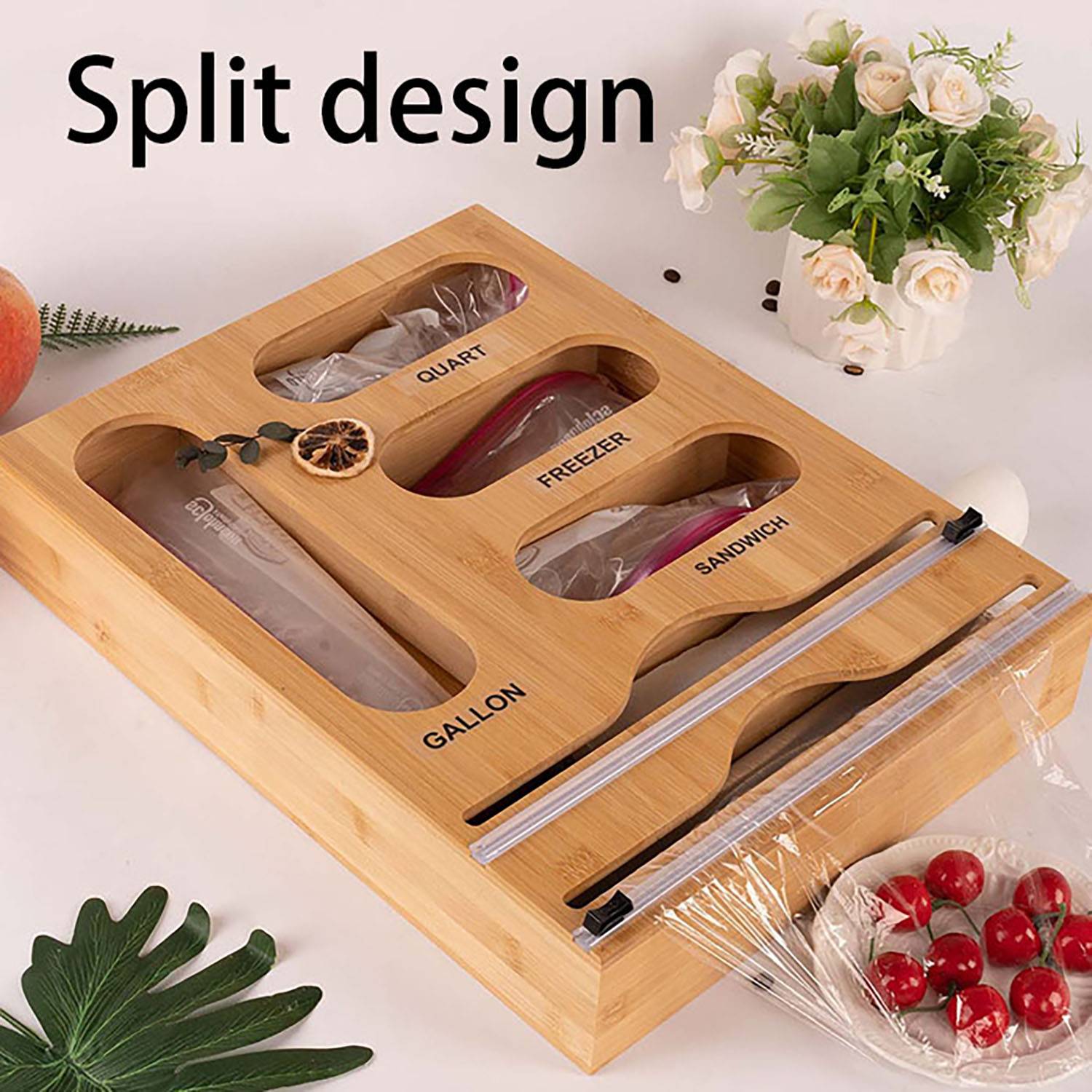 6-in-1 Bamboo Storage Bag Organizer w/ Foil Dispenser 2