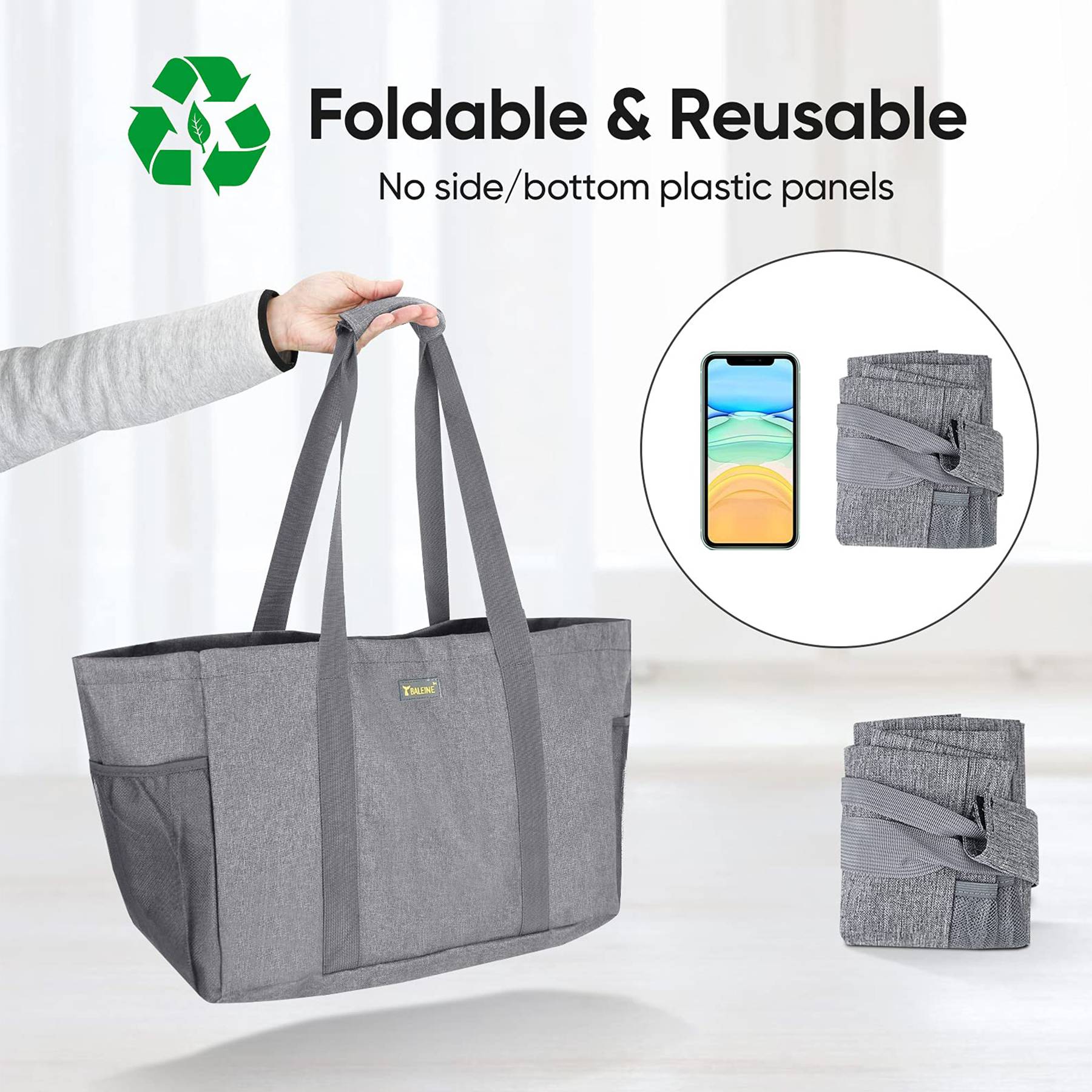 Oxford Foldable Reusable Storage Tote Bag, custom tote bag with logo imprint 5