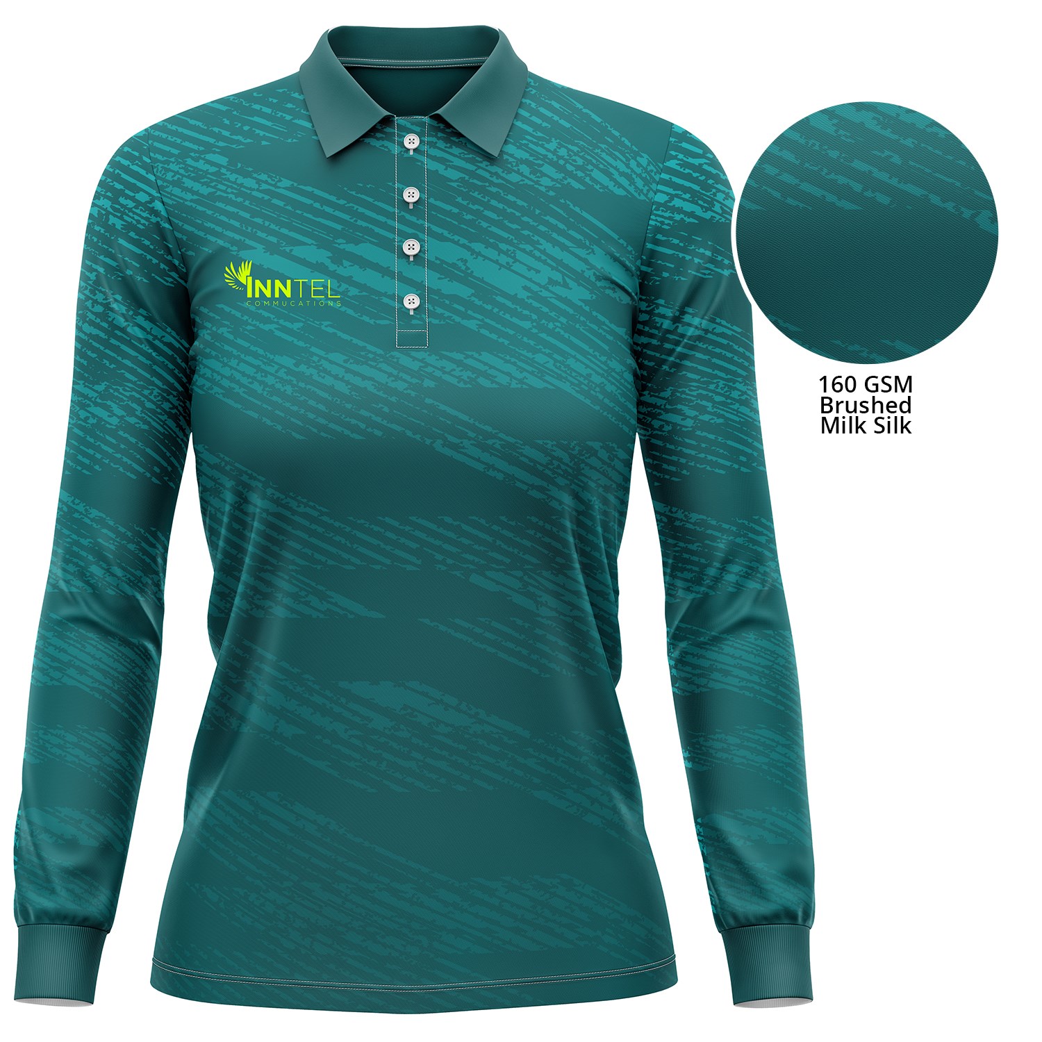 Women's 160 GSM delicate Brushed Milk Silk Sublimation Long Sleeve Polo Shirt 3