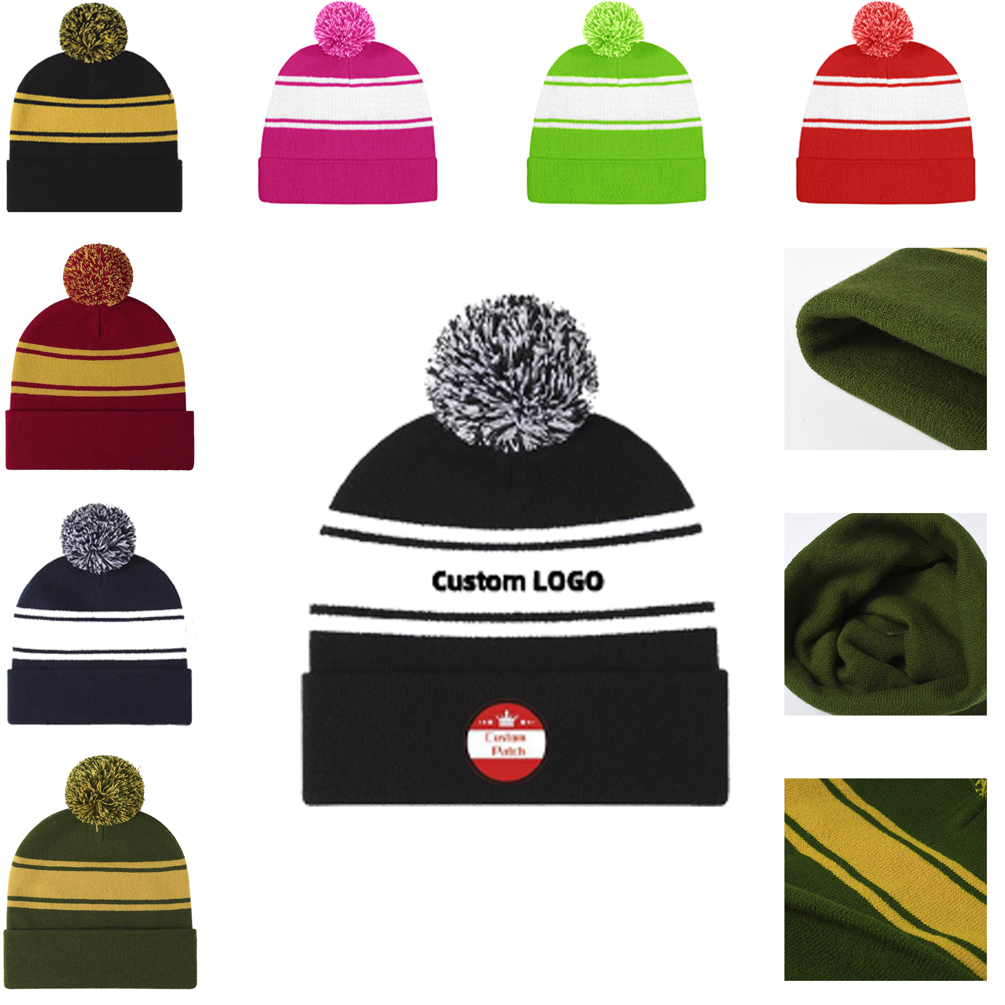 Two-Tone Knit Pom Snug Wide Cuffed Ball Beanie Cap 3